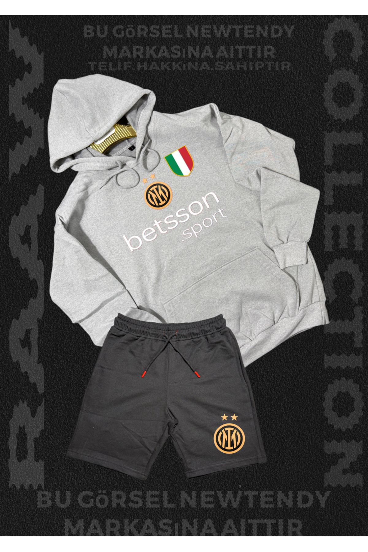 NEW TRENDY COLLECTİON ✅Inter Logolu Kapüşonlu Sweatshirt ve Açık Şort Takımı Erkek Taraftar Spor Giyim Seti 2li kombin