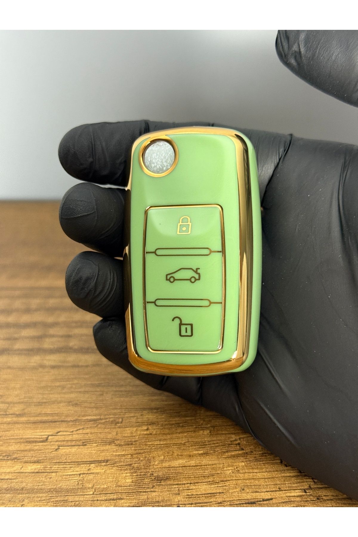 Mavi Keys Volkswagen Polo-Golf-Jetta-Caddy UDS Sustalı 3 Düğmeli Silikon Anahtar Koruma Kılıfı Yeşil Renk