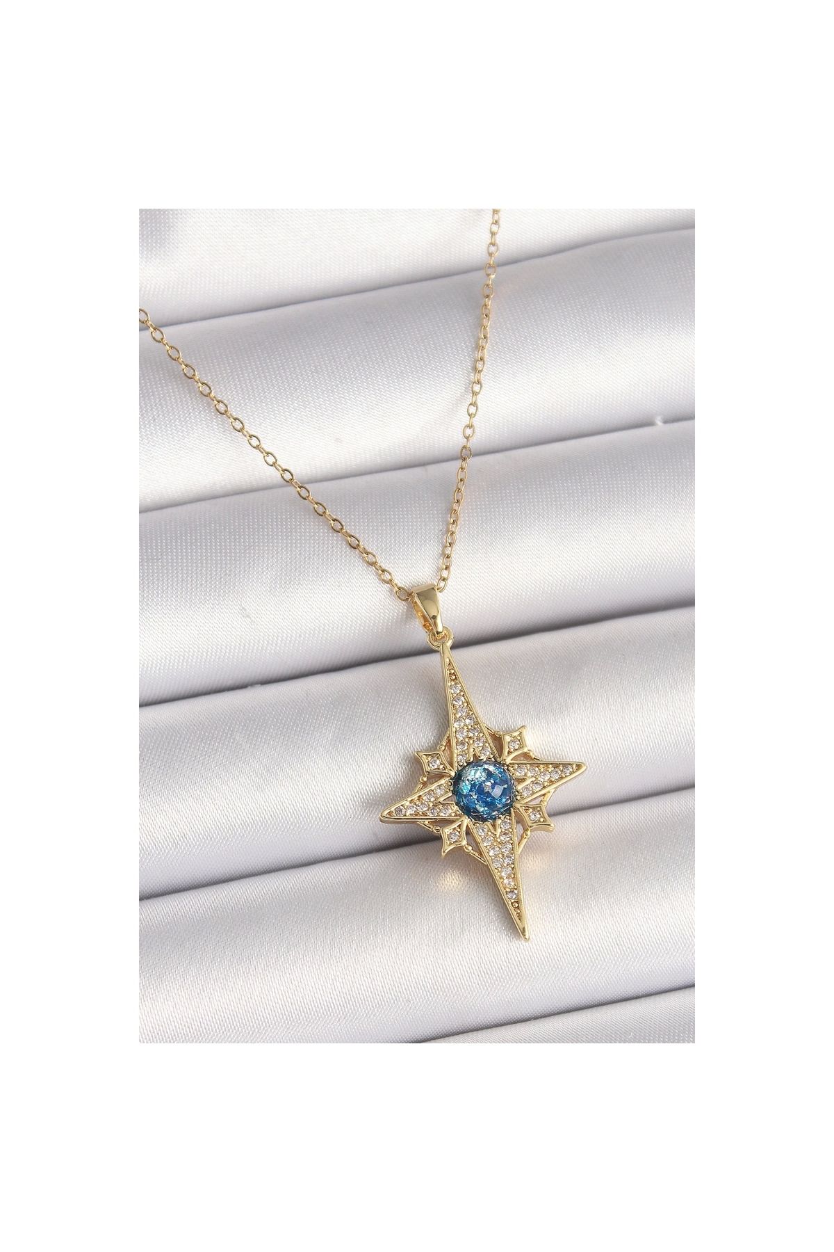 Marsilyan 316L Çelik Gold Renk Zirkon Taşlı Kutup Yıldız Model Kadın Kolye - TJ-BKO9842