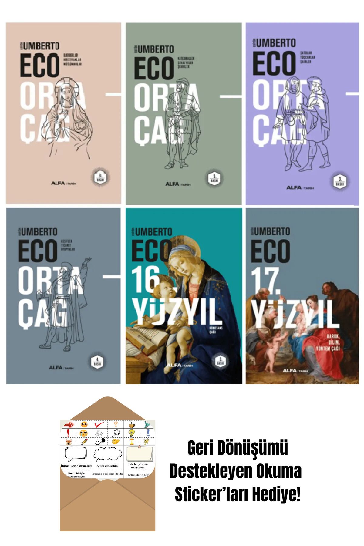 Alfa Yayınları Umberto Eco Ciltli 6 Kitap + Okuma Sticker'ları
