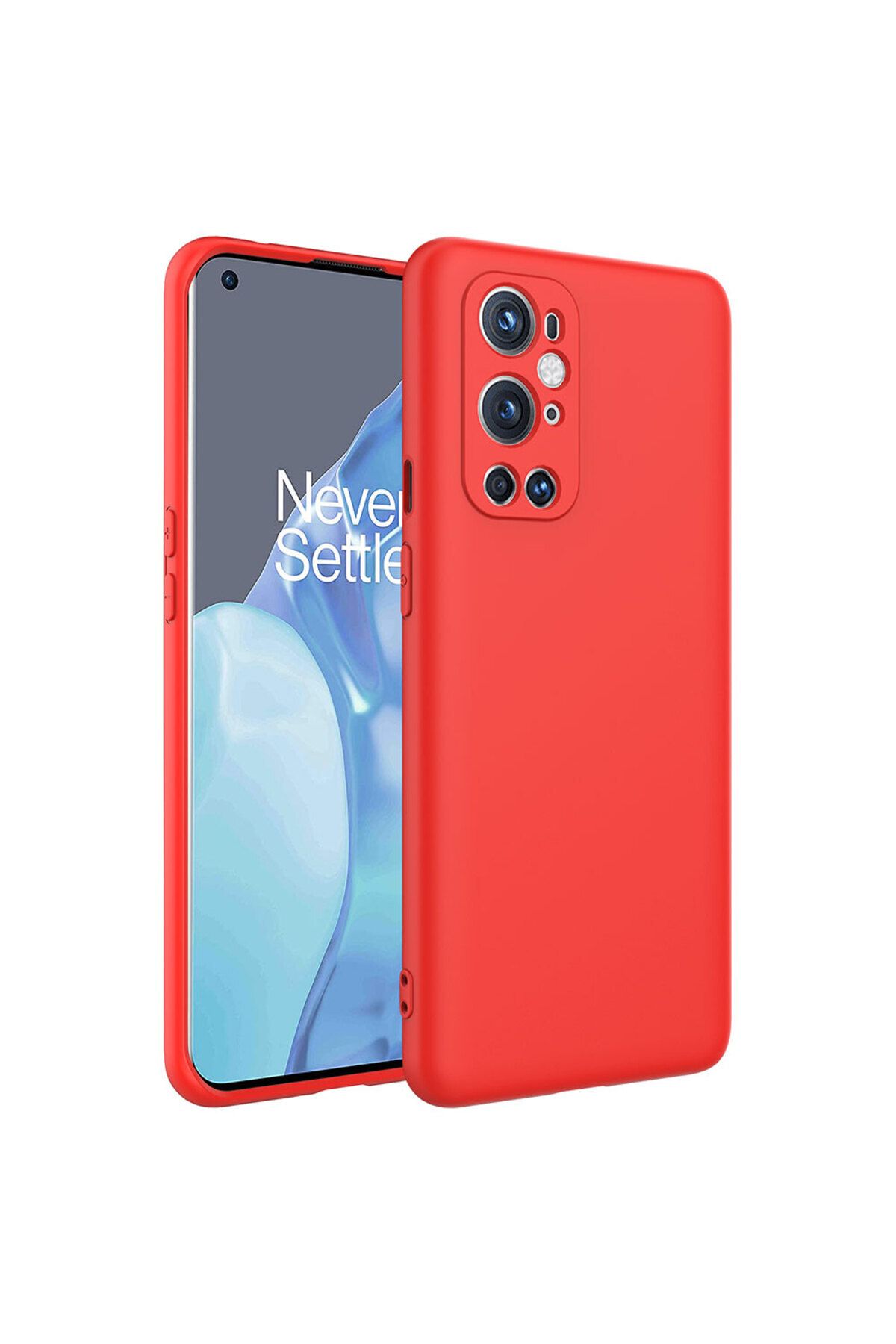 Nevarium One Plus 9 Pro Kılıf Lansman İçi Kadife Kamera Korumalı Mara Silikon Kılıf - Kırmızı