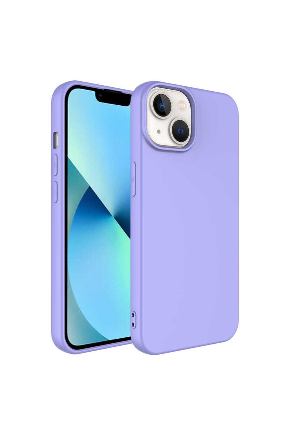 Nevarium iPhone 14 Kılıf Lansman İçi Kadife Kamera Korumalı Mara Silikon Kılıf-Lila
