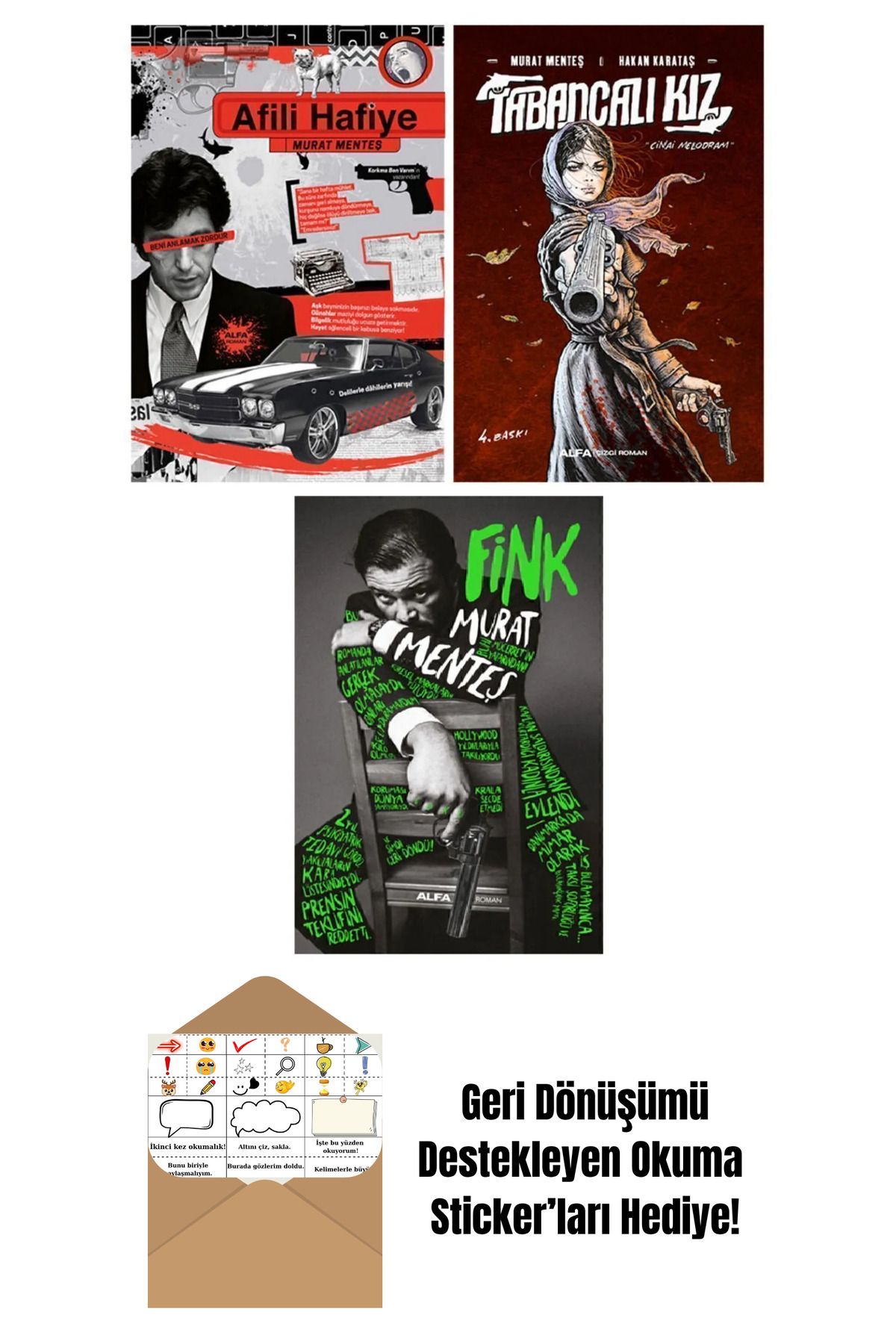 Alfa Yayınları Murat Menteş 3 Kitap Set / Afili Hafiye + Tabancalı Kız + Fink + Okuma Sticker'ları