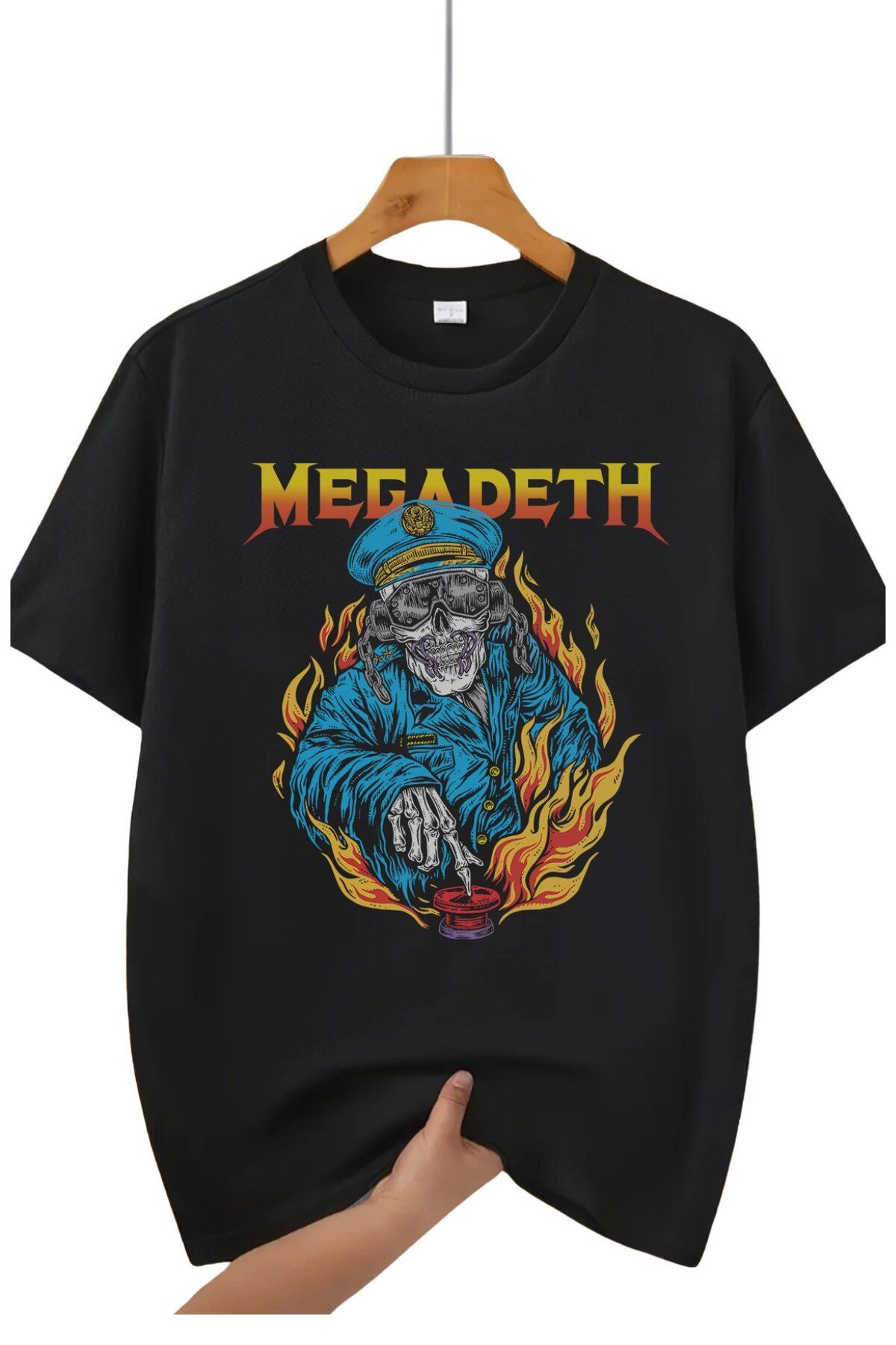 Fuddy Moda Unisex Megadeth Skeleton Man Baskılı Tişört, Oversize Rock Band Temalı T-shirt