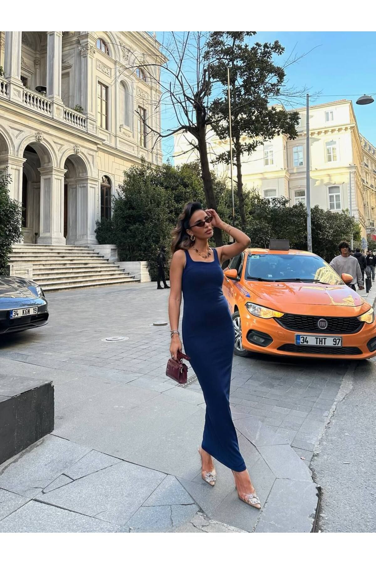 Butik Fit ribana elbise kalın askılı düz kesim esnek kumaş