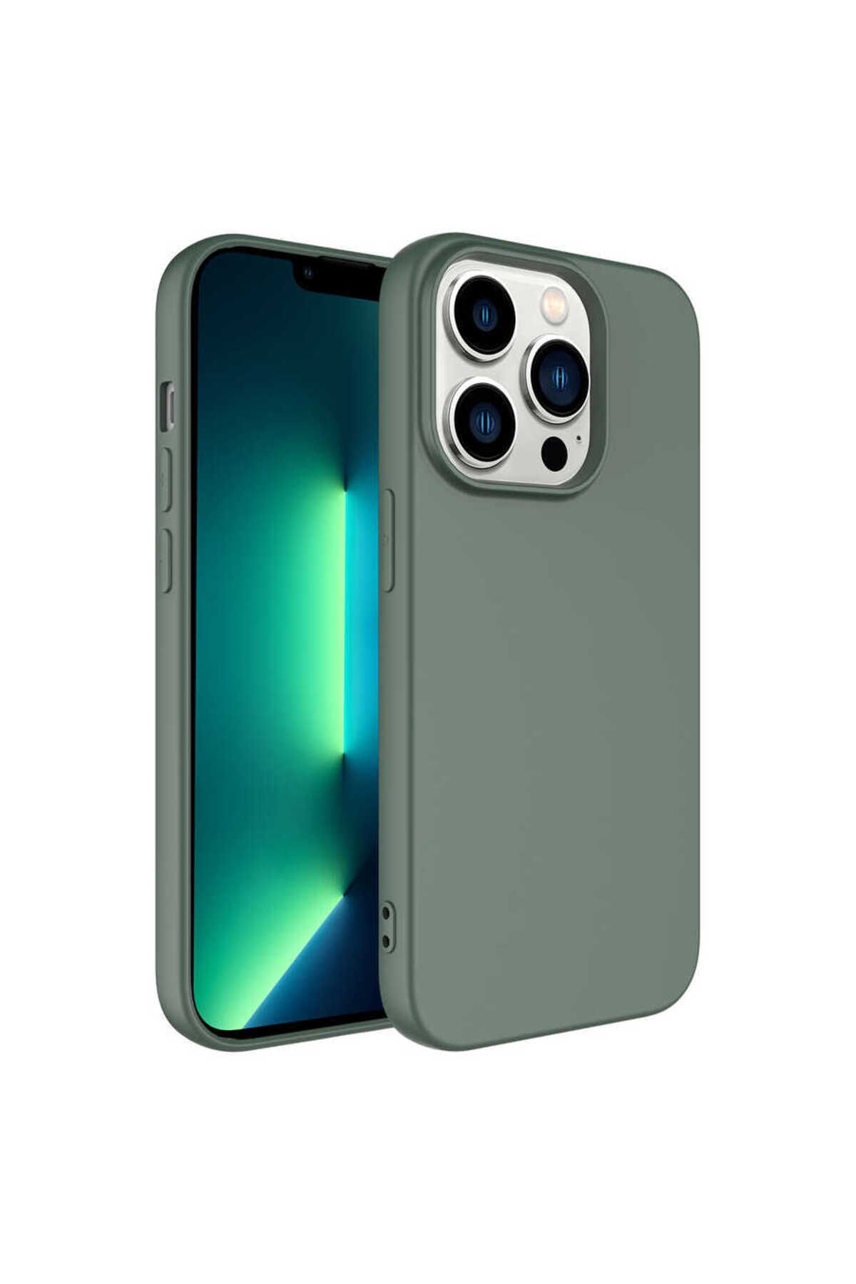 Nevarium iPhone 14 Pro Kılıf Lansman İçi Kadife Mara Silikon Kılıf-Koyu Yeşil