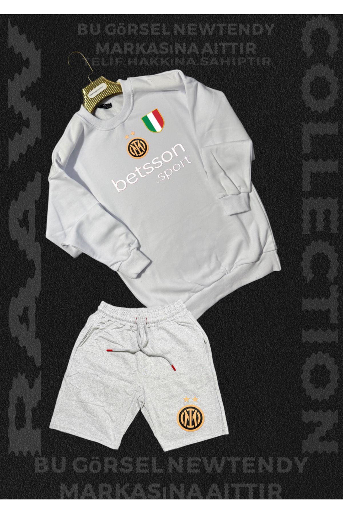 NEW TRENDY COLLECTİON ✅ Inter Logolu Kapüşonlu Sweatshirt ve yazlık şort Takımı Erkek Taraftar Spor Giyim Seti 2li kombin