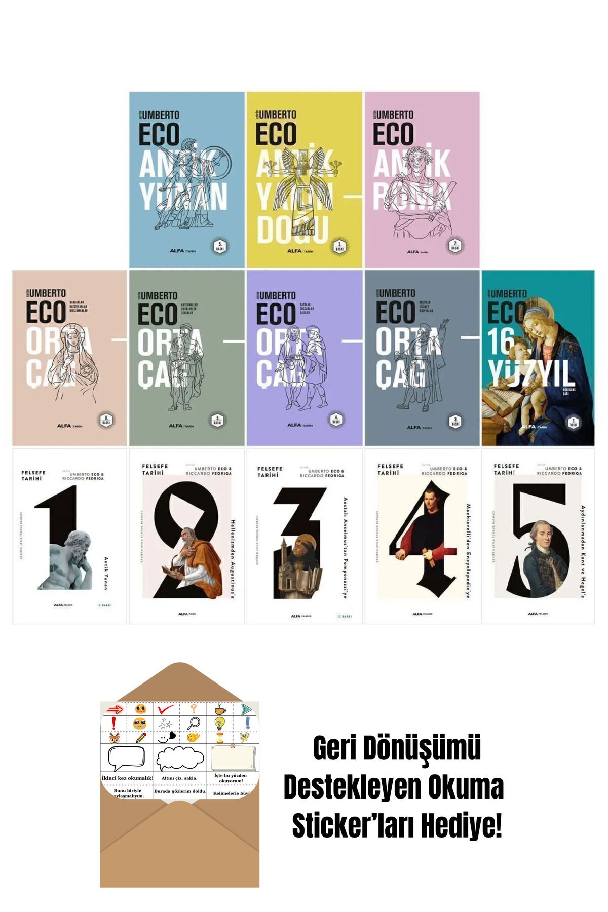 Alfa Yayınları Umberto Eco Ciltli 13 Kitap Set + Okuma Sticker'ları