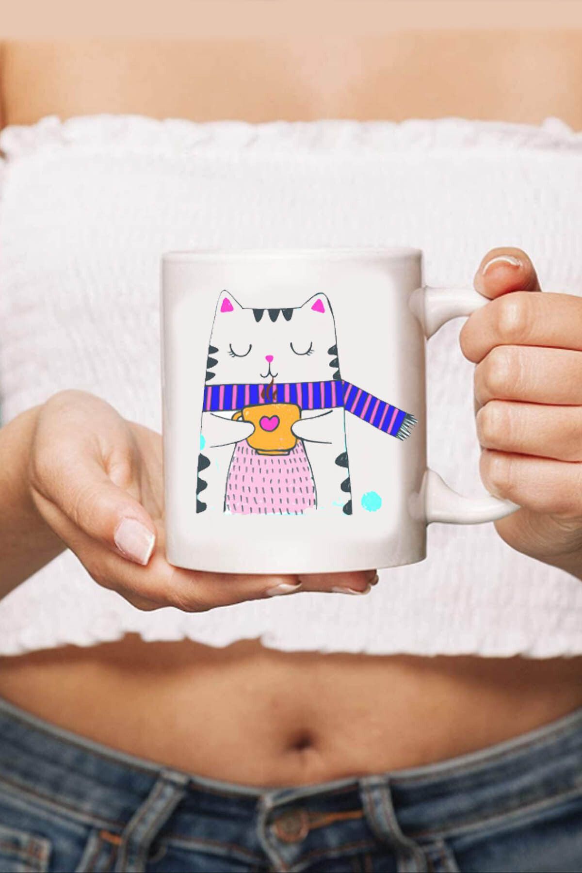 RETROGO Kahveli Kedi Coffe Cat Kupa