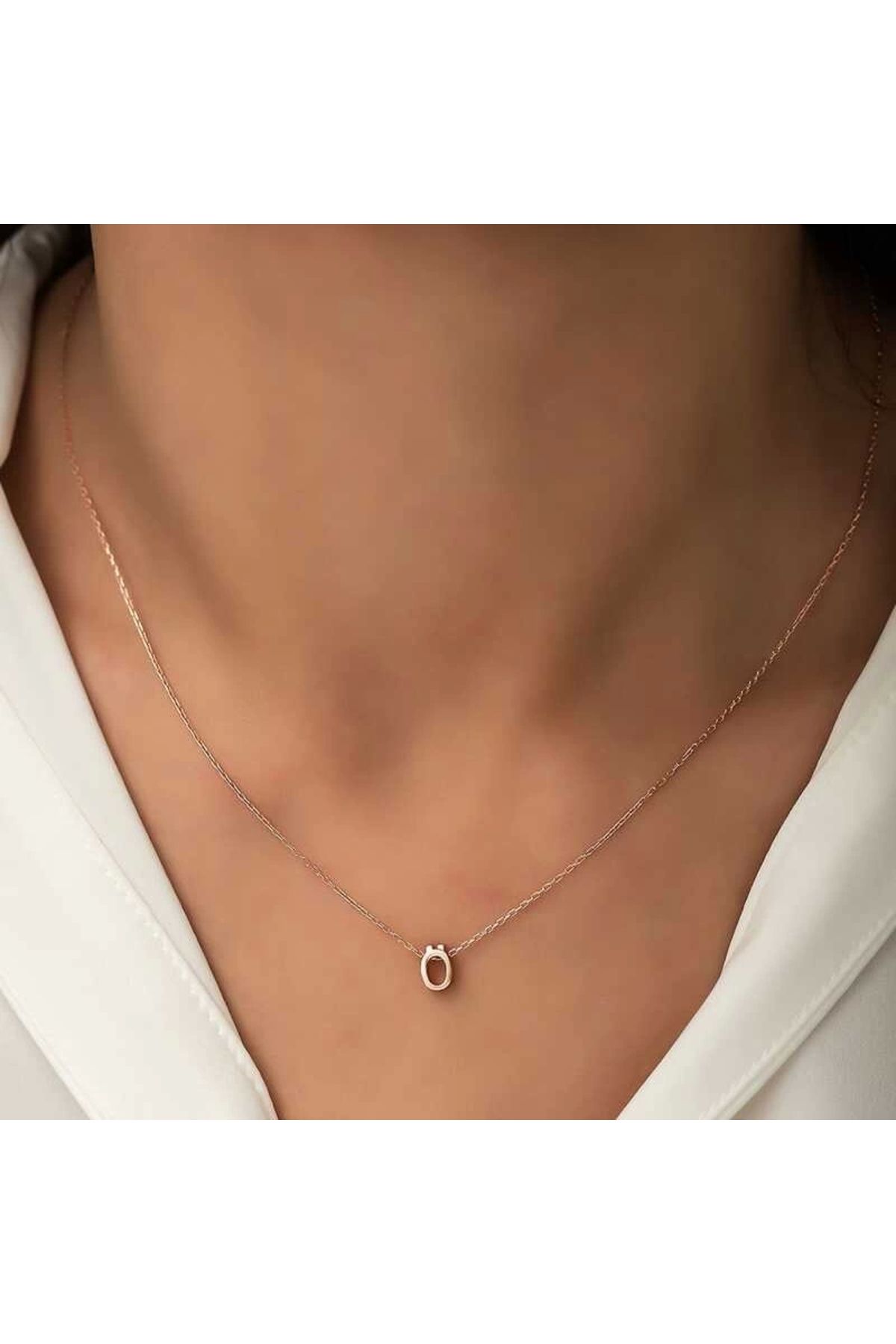 minaydan 925 Ayar Gümüş Rose 3 Boyutlu Ö Harf Kadın Gümüş Kolye