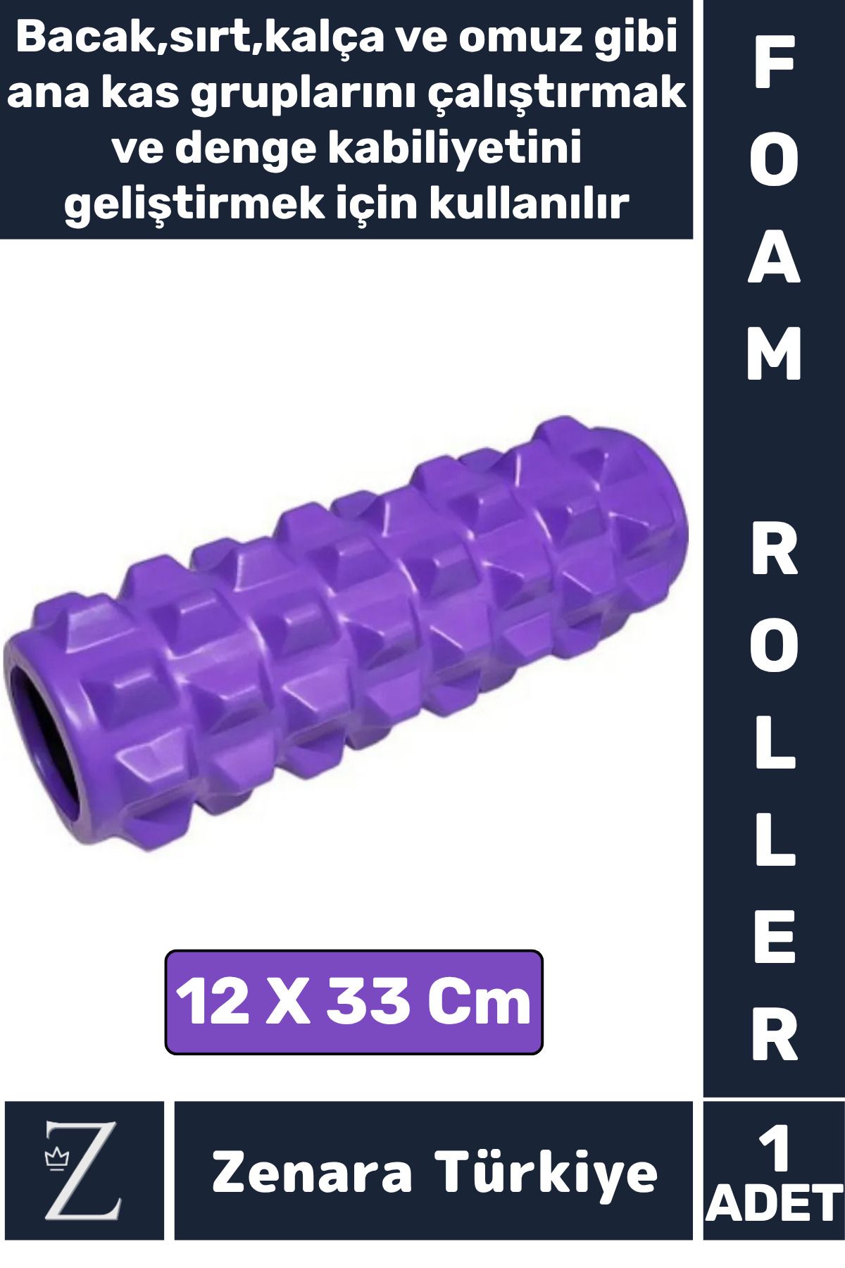 Zenara Fitness Aerobik Denge Stabilite Kas Esnekliği Denge Geliştirici Kadın Erkek Spor Foam Roller 33 Cm