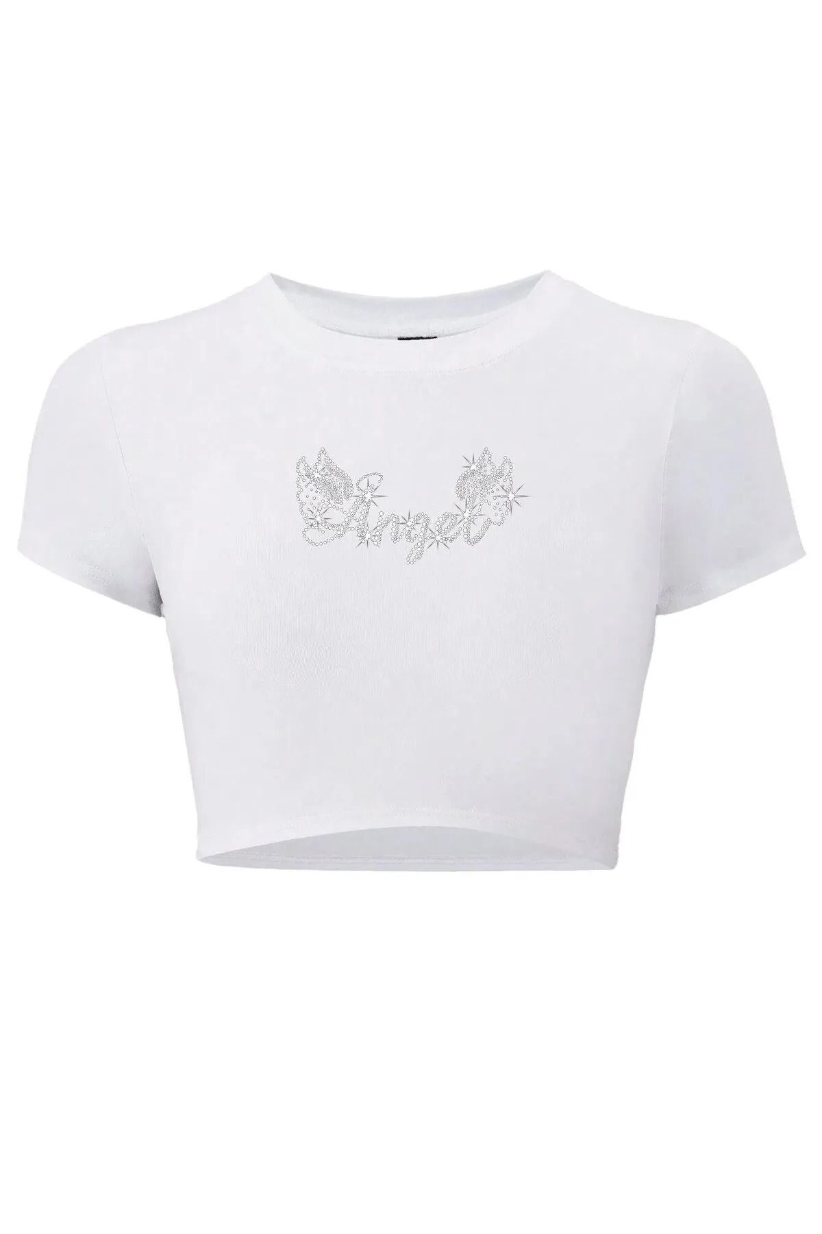 Bozz&Bozz Collection Kadın Kristal Taş Baskılı Angel Crop T-shirt