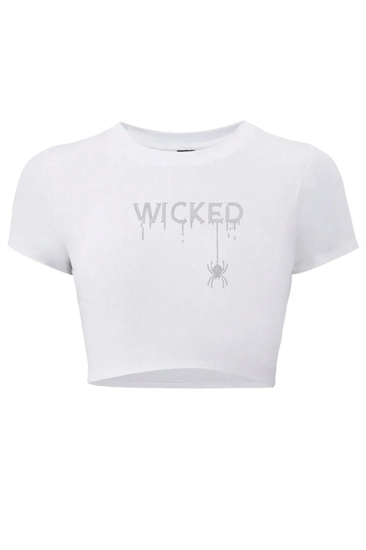 Bozz&Bozz Collection Kadın Kristal Taş Baskılı White Wicked Crop T-shirt