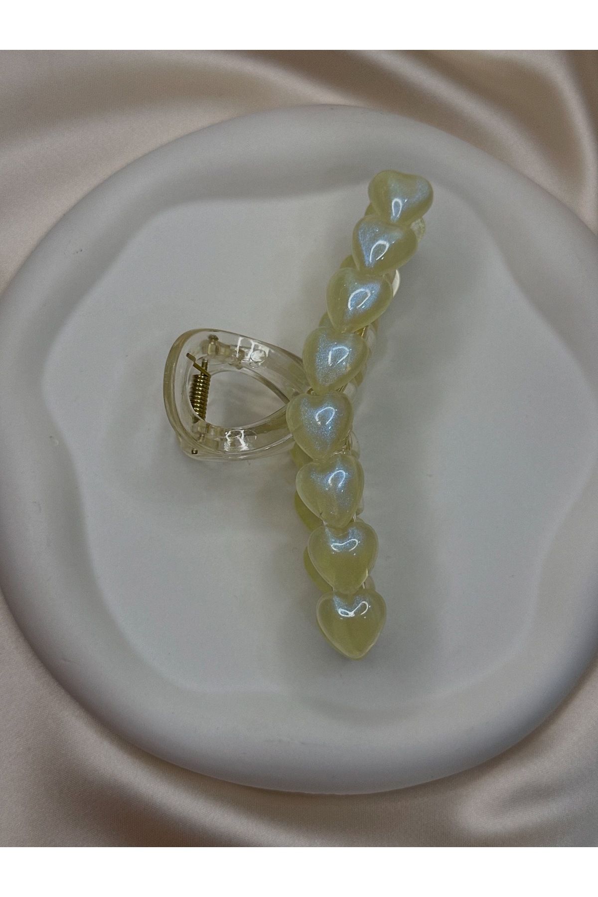 asal jewelry Sarı Kalpli Hologram Kıskaçlı Toka
