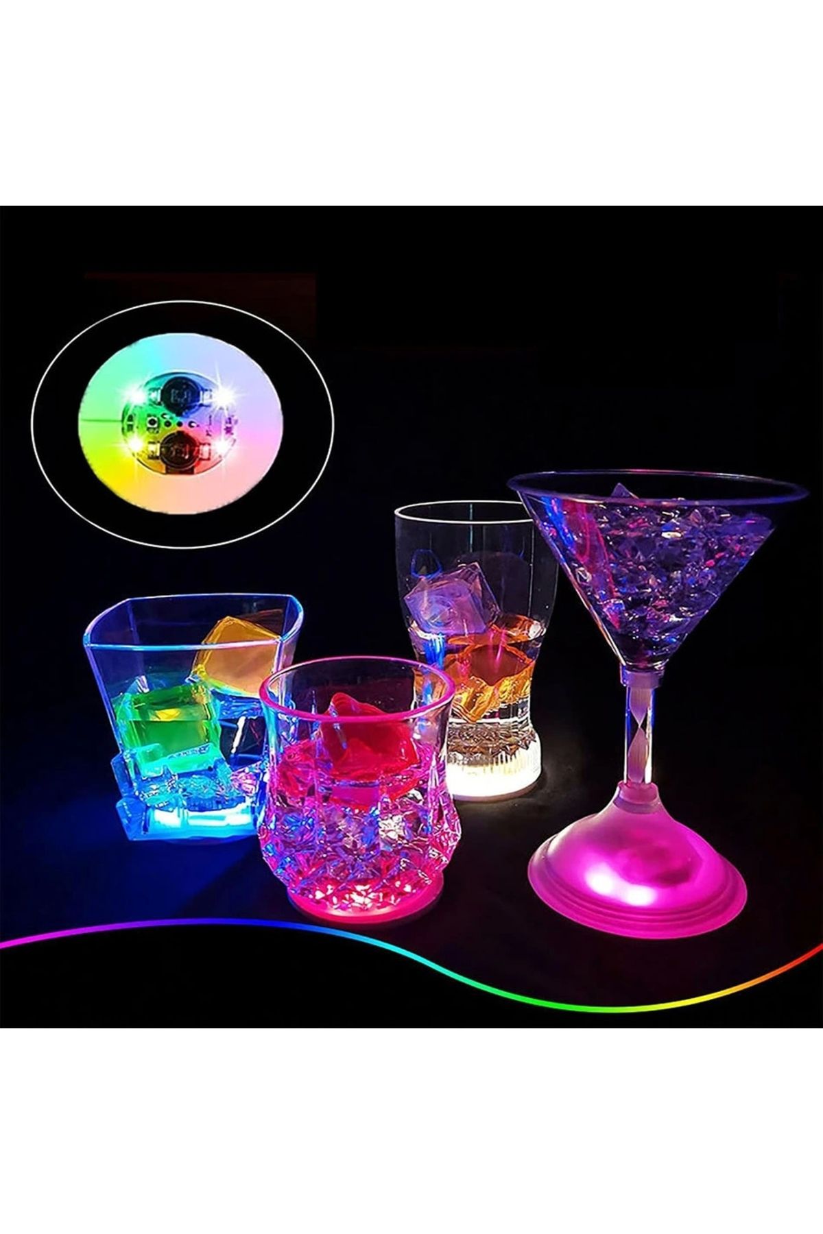 OurStyles Işıklı Yapışkanlı Bardak Altı Aparatı Ledli 3 Fonksiyonlu 6 cm Çap