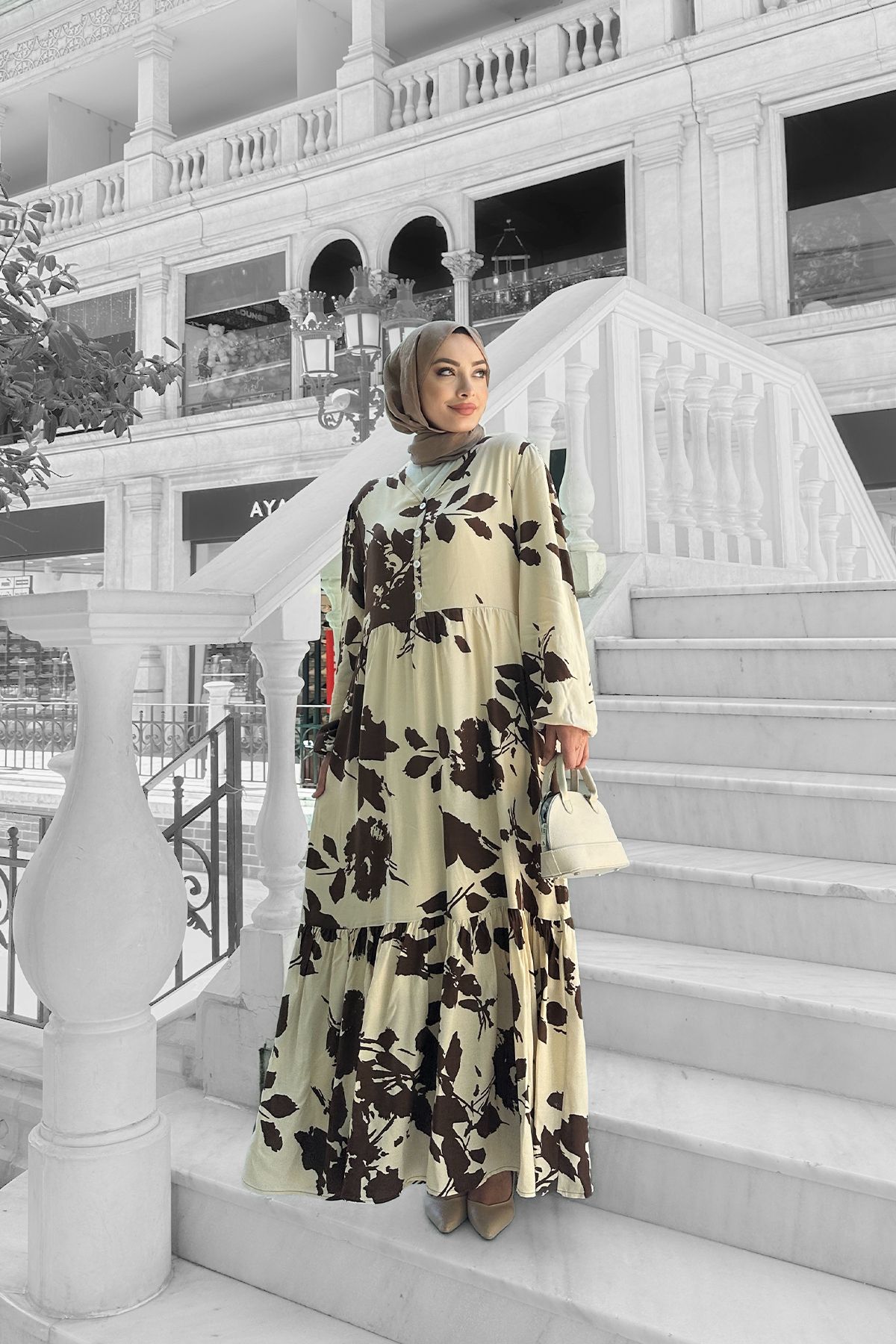 lizbutik Avşa Desenli Elbise - Siyah