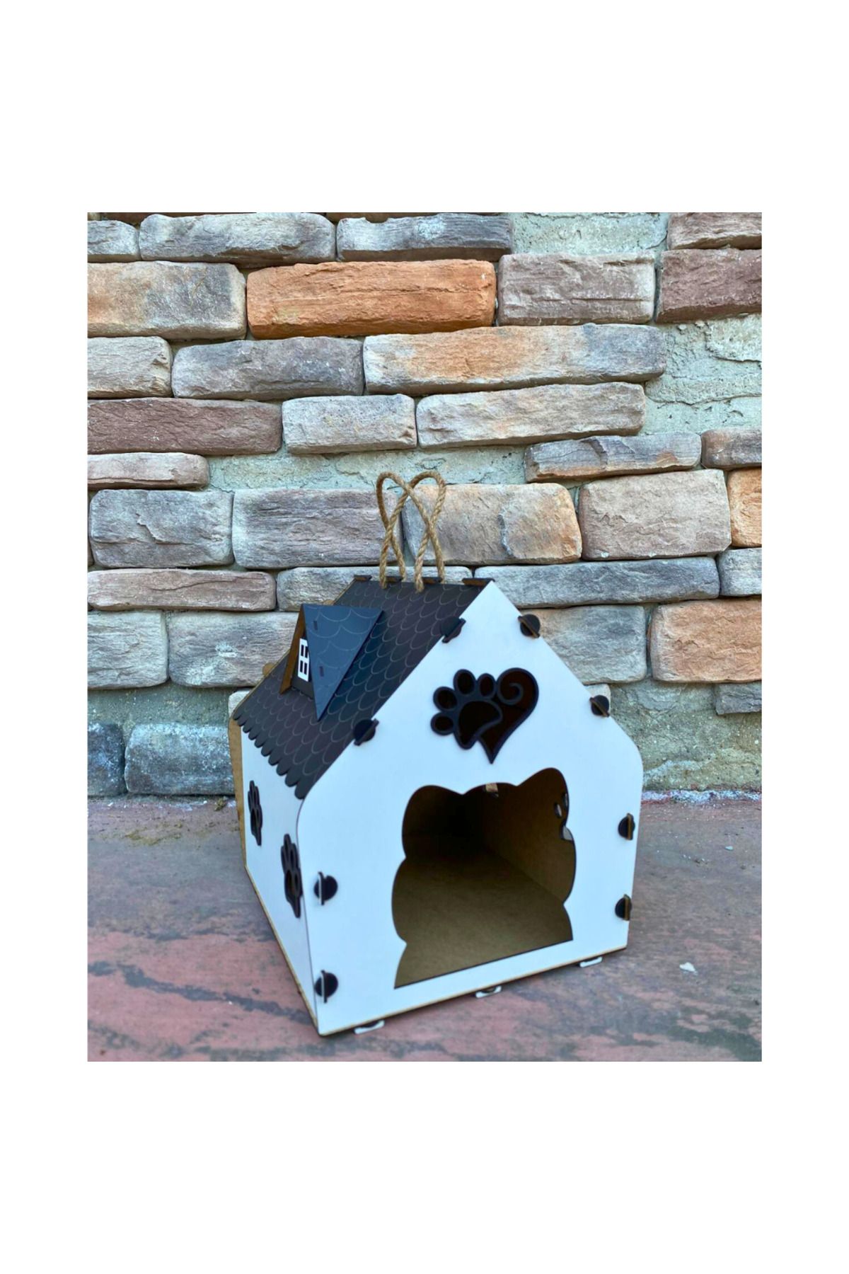 WoodenZoo Ahşap Dekoratif Tek Katlı Beyaz Kedi Evi Yuvası-1