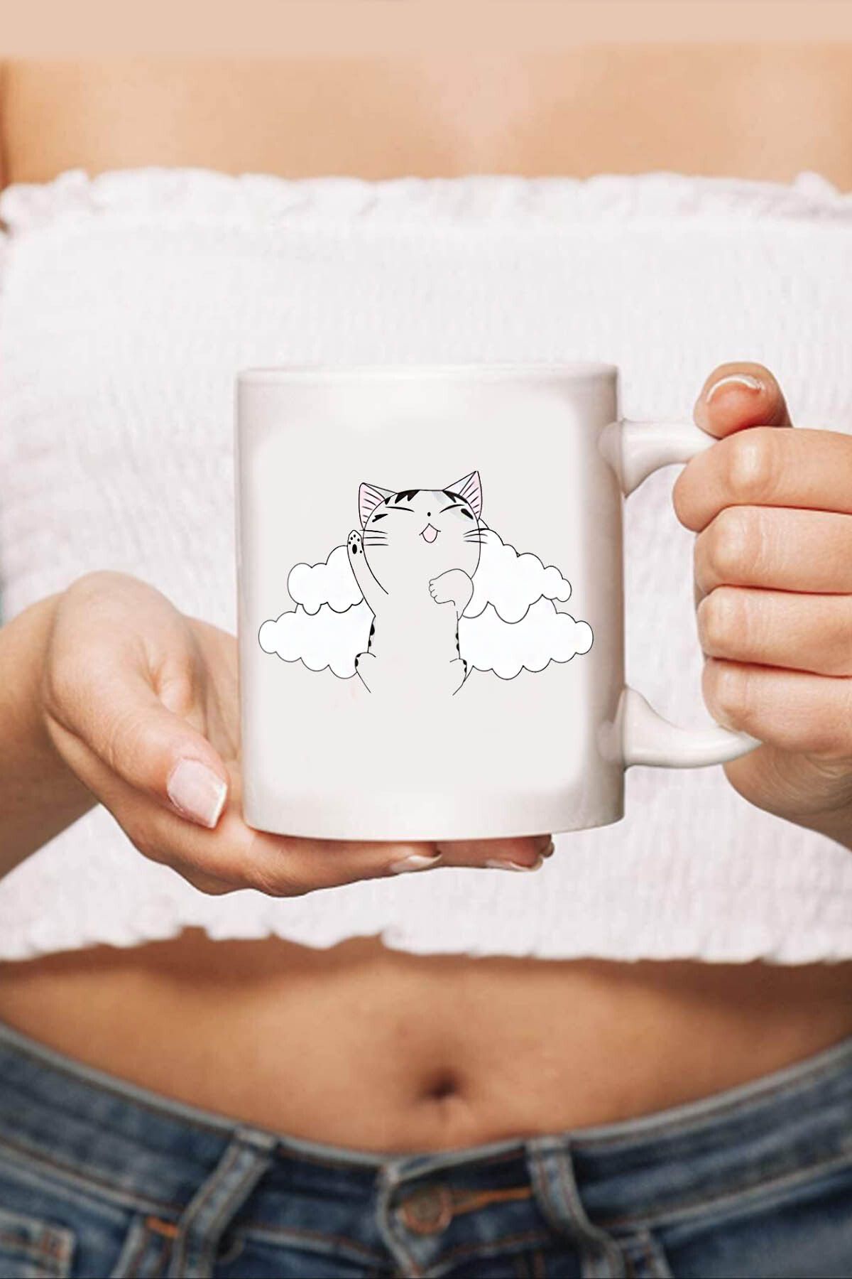 RETROGO Uykucu Kedi Kahveli Kedi Kupa