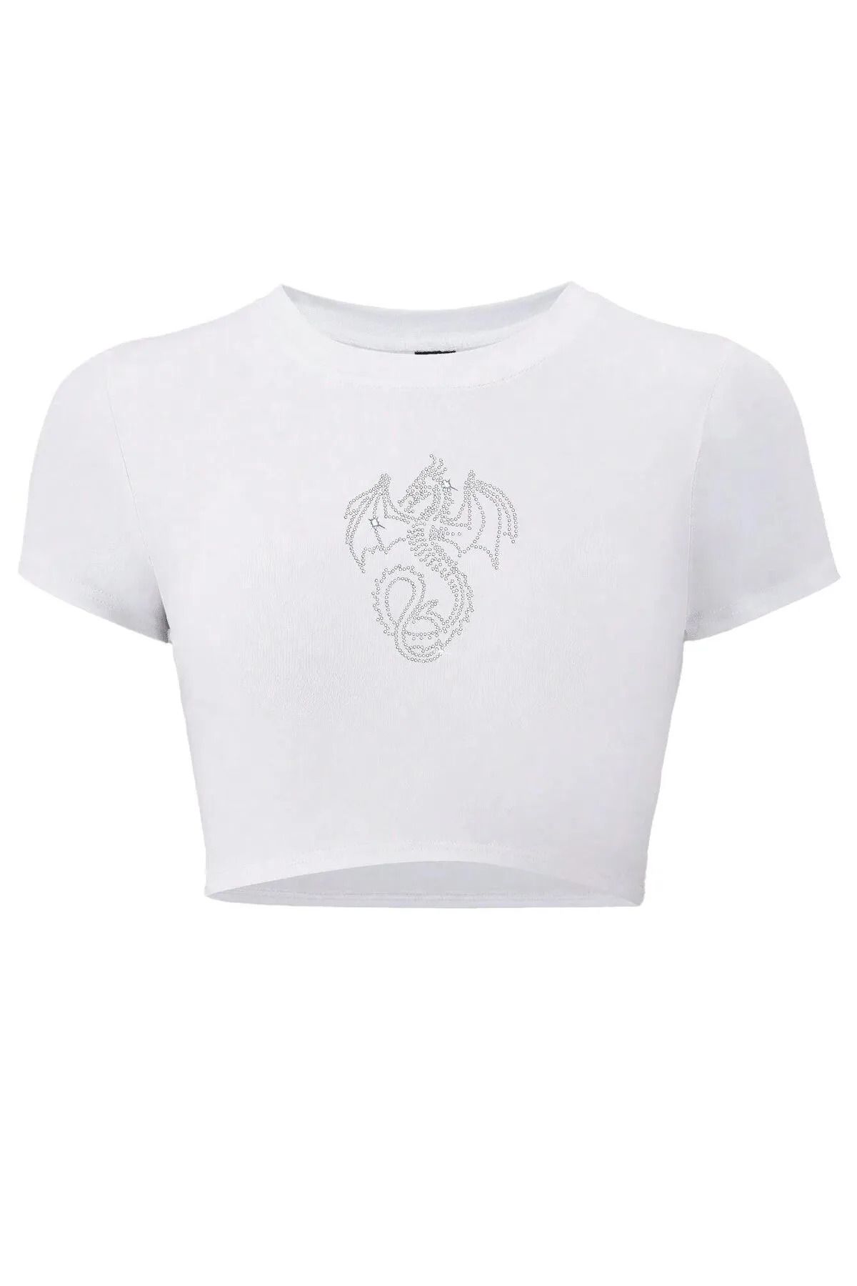 Bozz&Bozz Collection Kadın Dragon Kristal Taş Baskılı Crop T-shirt