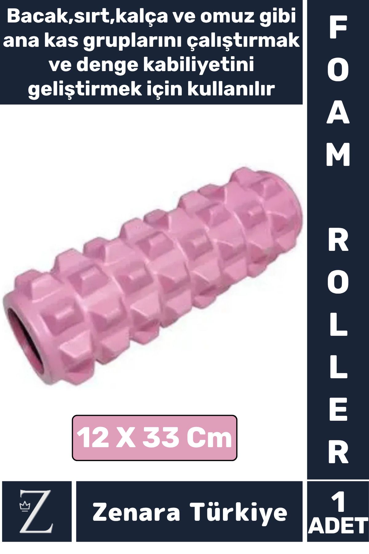 Zenara Fitness Aerobik Denge Stabilite Kas Esnekliği Denge Geliştirici Kadın Erkek Spor Foam Roller 33 Cm