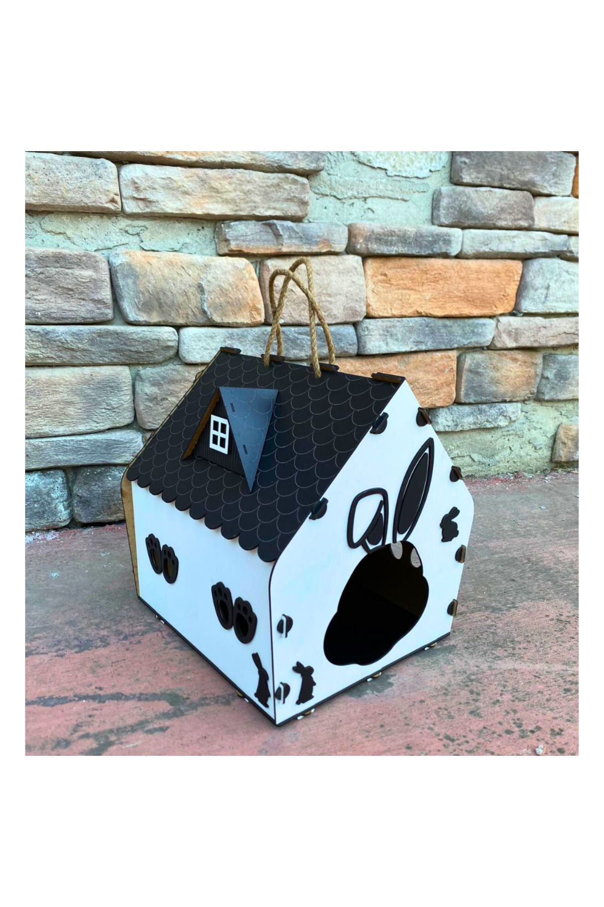 WoodenZoo Ahşap Dekoratif Tek Katlı Beyaz Tavşan Evi Yuvası
