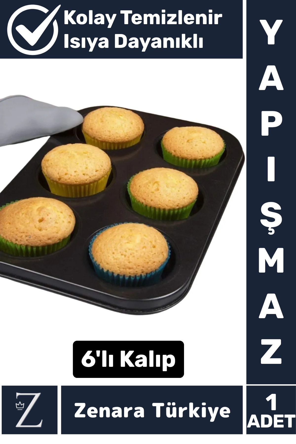 Zenara Yüksek Kalite Isıya Dayanıklı Yanmaz Yapışmaz Kolay Temizlenir Kek Brownie Cupcake 6lı Muffin Kalıbı