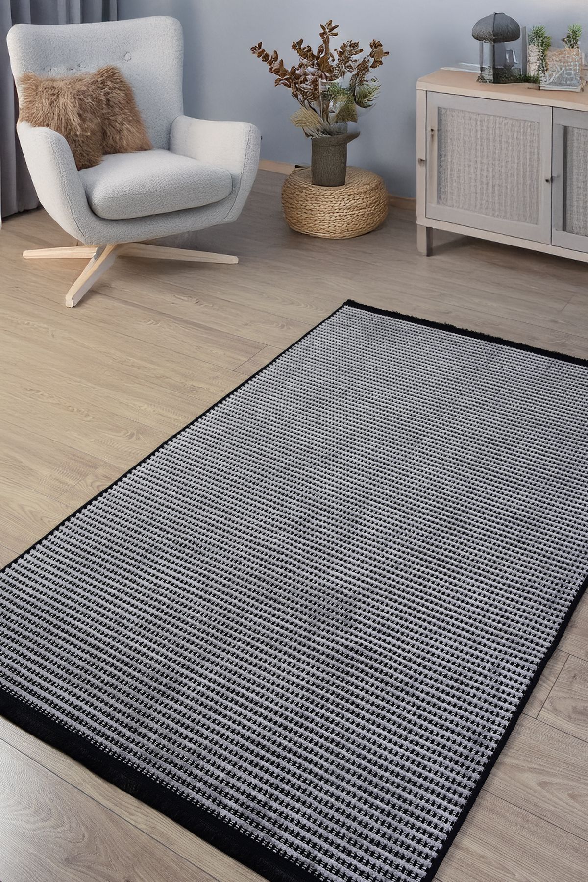 Serenest Home Gri Şönil Kilim Mutfak Hasır Sisal Yolluk Salon Oturma Çocuk Odası Dokuma Makine Halısı