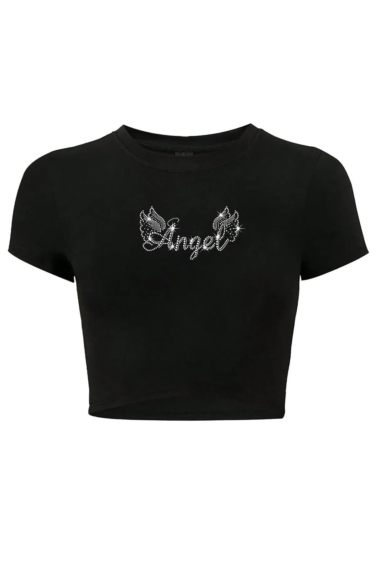 Bozz&Bozz Collection Kadın Kristal Taş Baskılı Angel Crop T-shirt