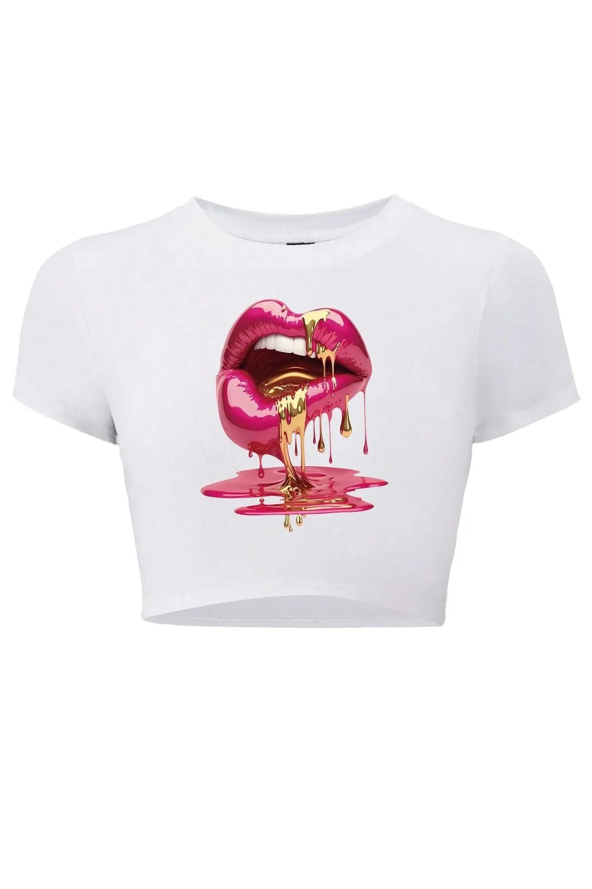 Bozz&Bozz Collection Kadın Casu Lip Dudak Baskılı Crop T-shirt