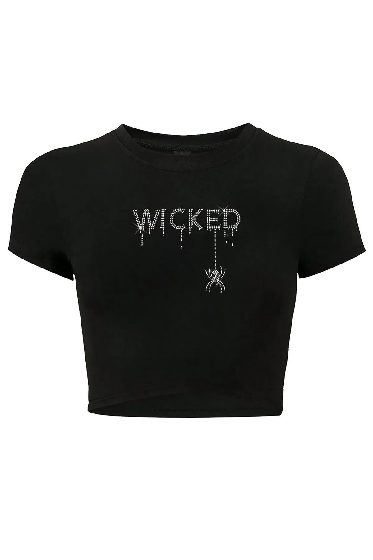 Bozz&Bozz Collection Kadın Kristal Taş Baskılı White Wicked Crop T-shirt