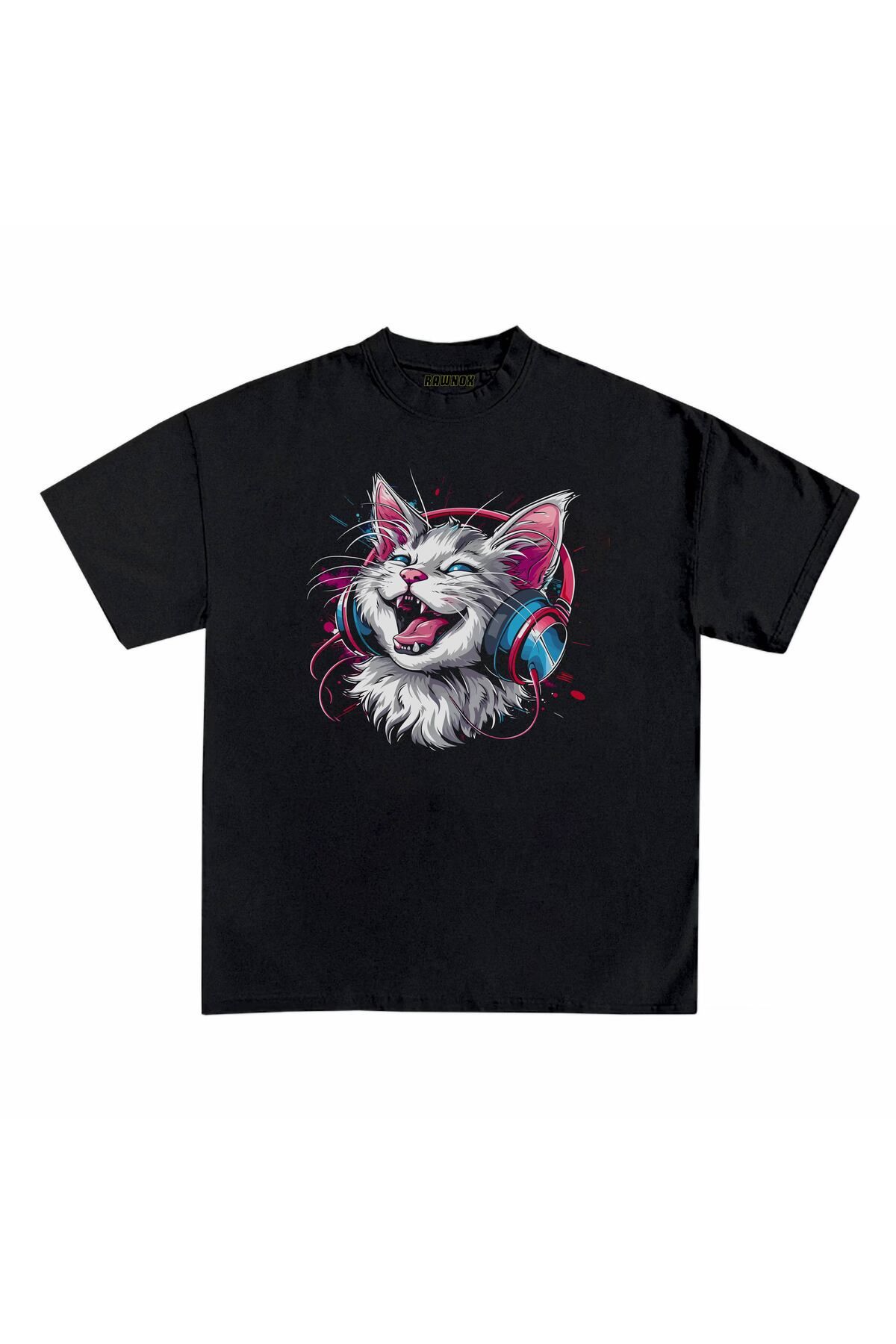 RawNox Unisex Bol Kalıp Cat v4 Baskılı T-shirt