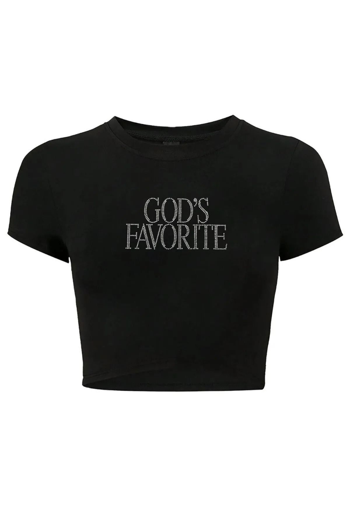 Bozz&Bozz Collection Kadın God's Favorite Kristal Taş Baskılı Crop T-shirt