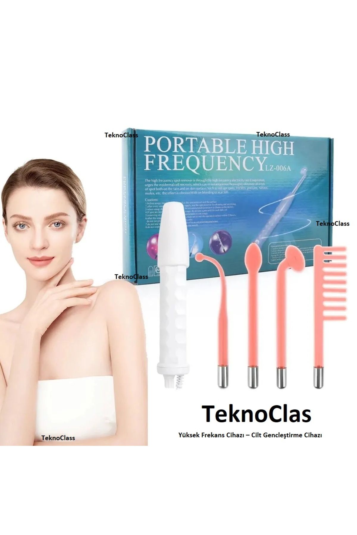 TeknoClass Taşınabilir Yüksek Frekanslı Cilt Bakım Cihazı Cilt Gençleştirme Cihazı 4 Başlıklı