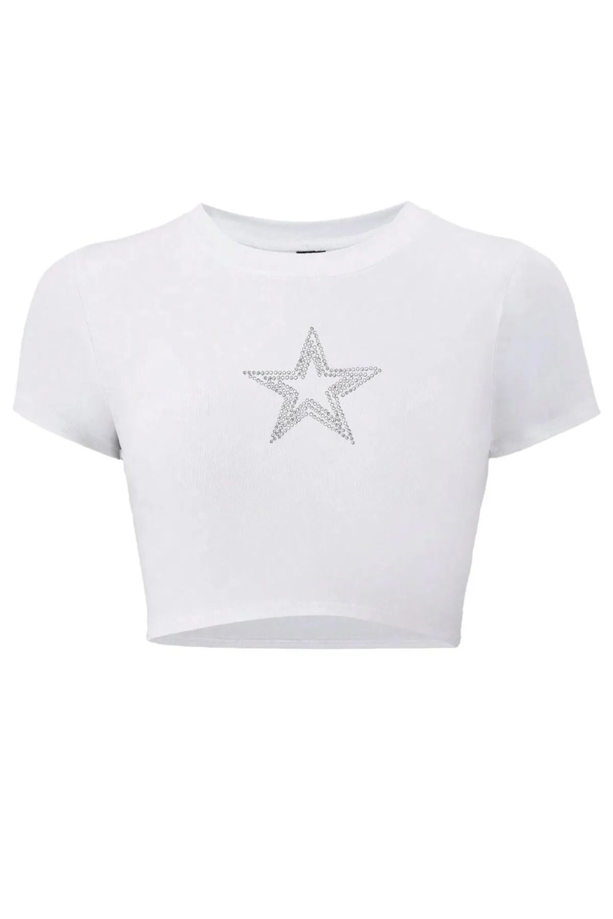 Bozz&Bozz Collection Kadın Star Kristal Taş Baskılı Crop T-shirt