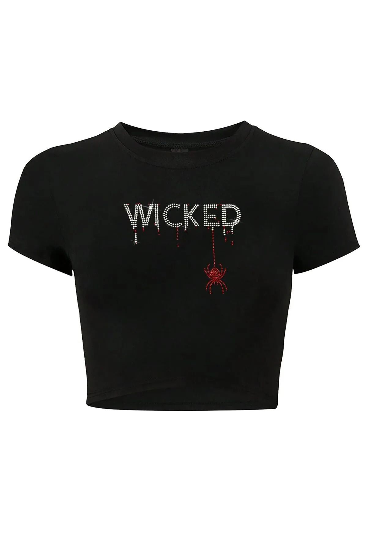 Bozz&Bozz Collection Kadın Kristal Taş Baskılı Red Wicked Crop T-shirt