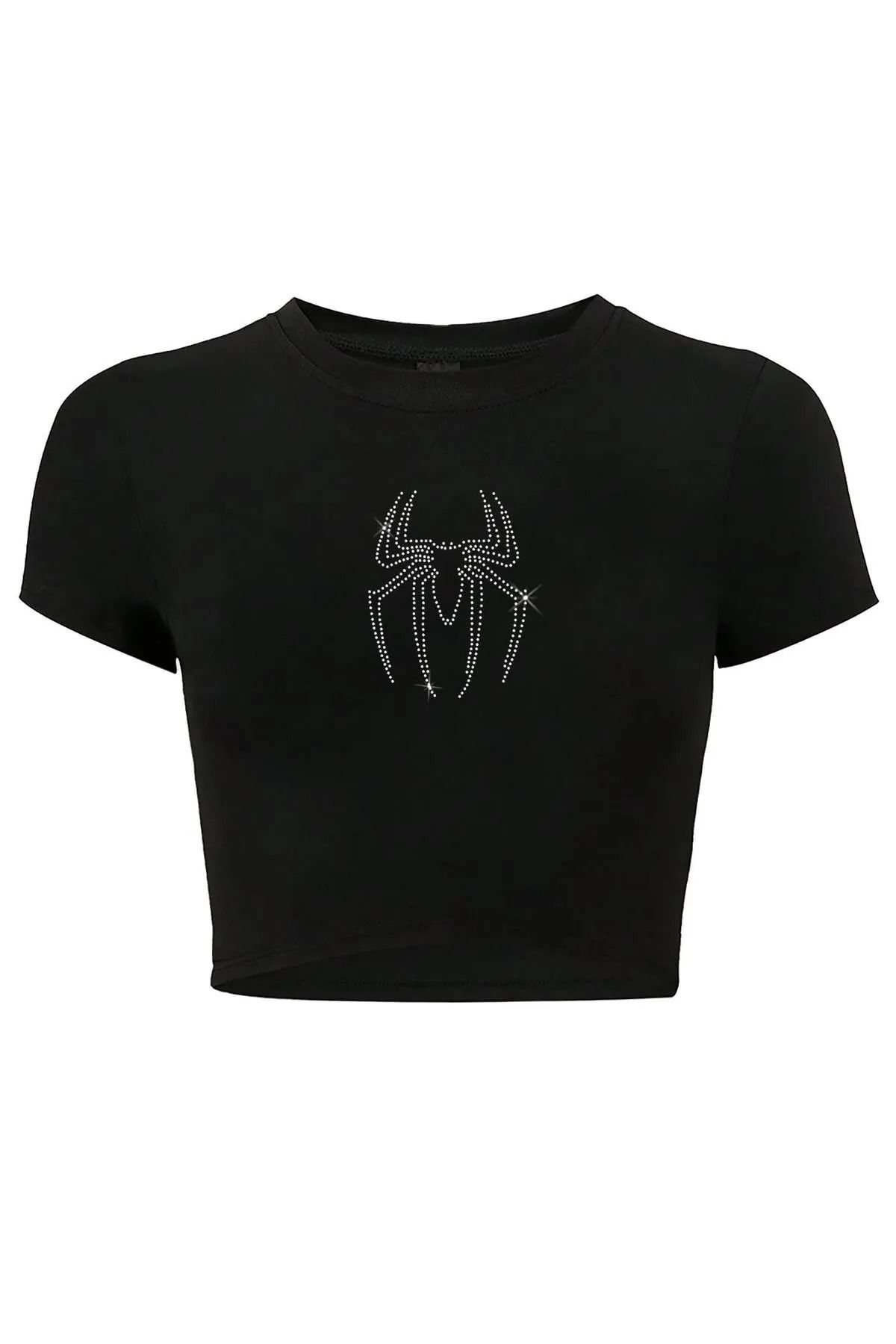 Bozz&Bozz Collection Kadın Kristal Taş Baskılı Spider Crop T-shirt