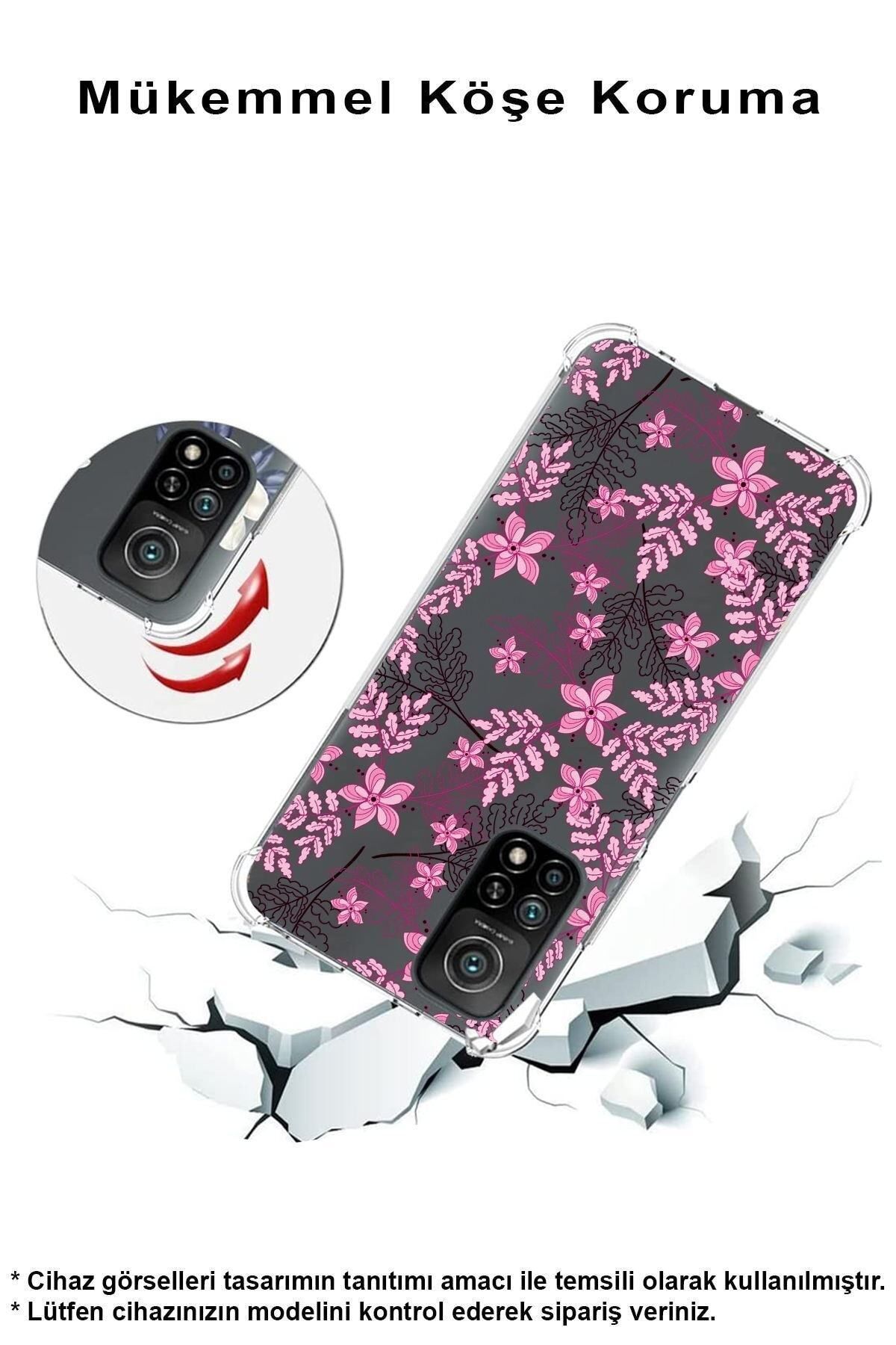 PrintiFy Samsung Galaxy S23 Ultra ile Uyumlu Köşe Korumalı Antişok Kapak Floral Pembe Tasarımlı Kılıf