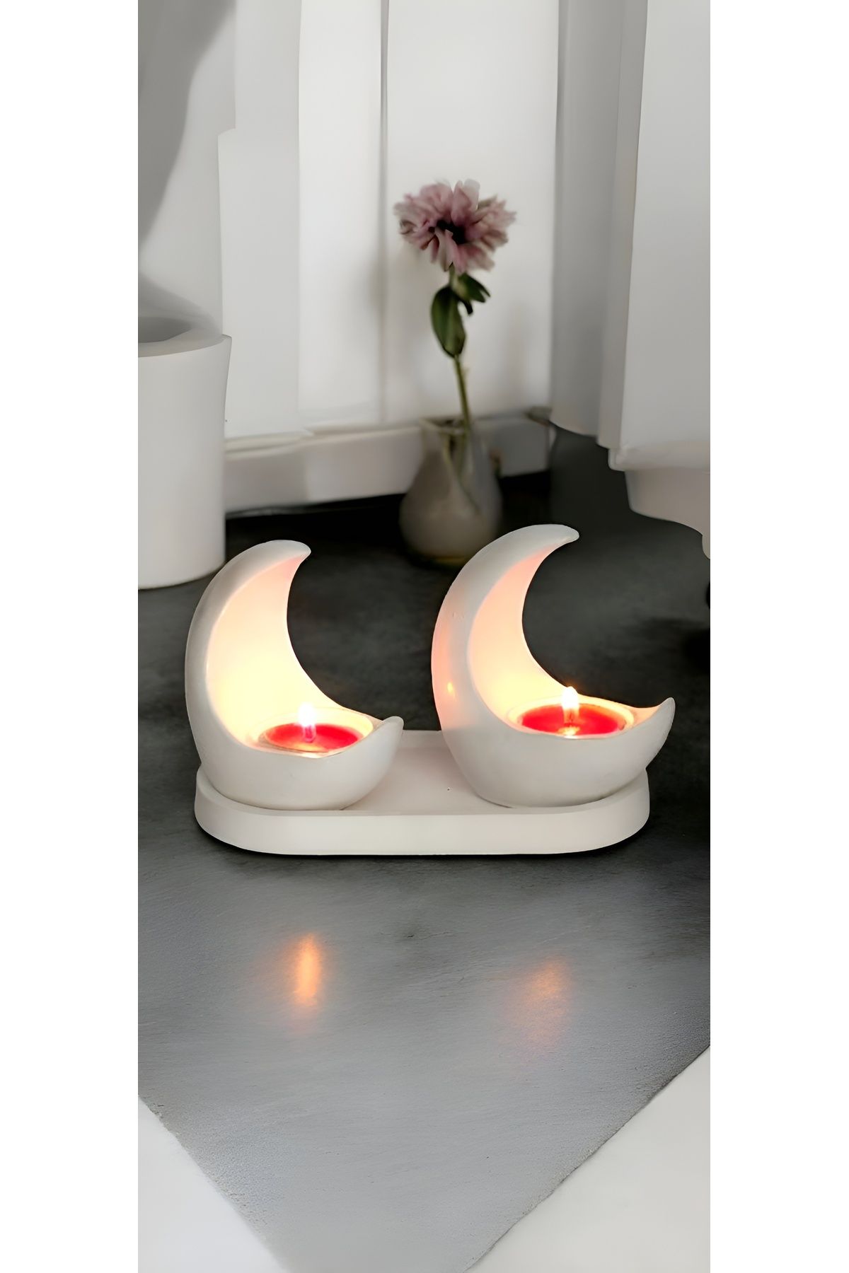 rubbyhome ay şeklinde alçı mumluk seti+2 adet mum