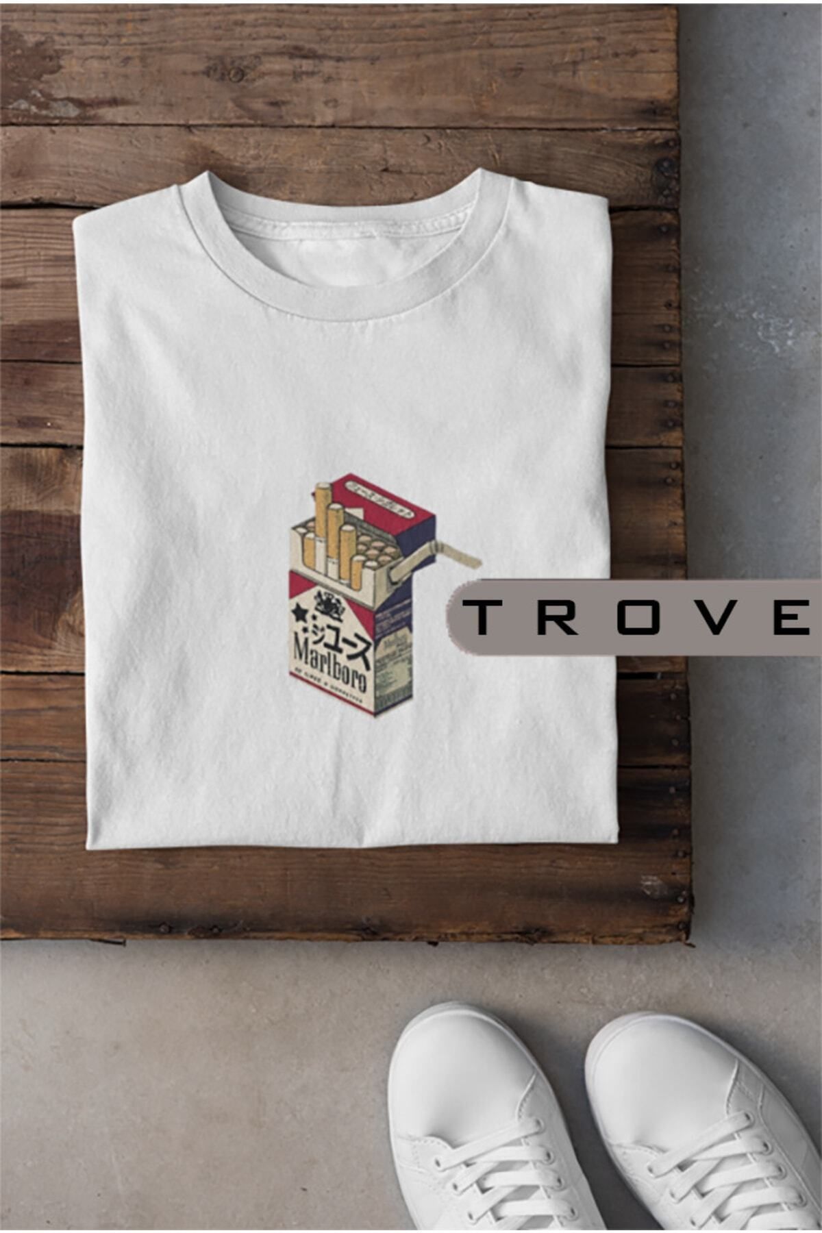 Pisa Art Unısex Kadın Erkek Sigara Paket Tasarım Japon %100 Pamuk Baskılı Siyah Beyaz T-shirt