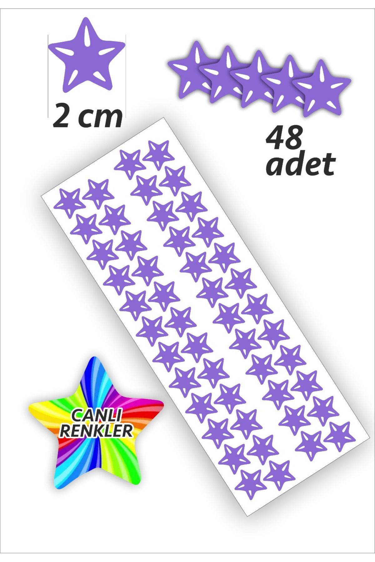 İstisna 48 Adet Mor Renk Yıldız Etiket 2 Cm Yıldız Temalı Sticker Seti