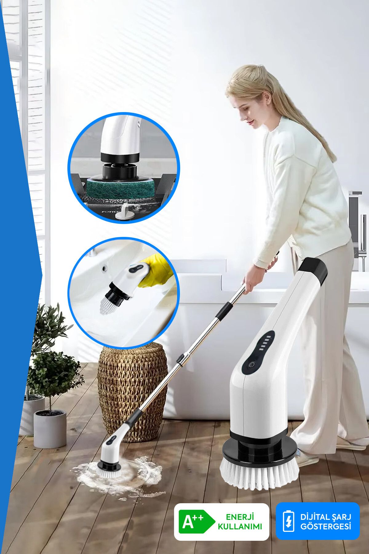 Quantis Yeni Nesil 7 Temizleme Başlıklı - Dijital Şarjlı - Banyo - Mutfak - Araç Temizlik Fırçası Seti