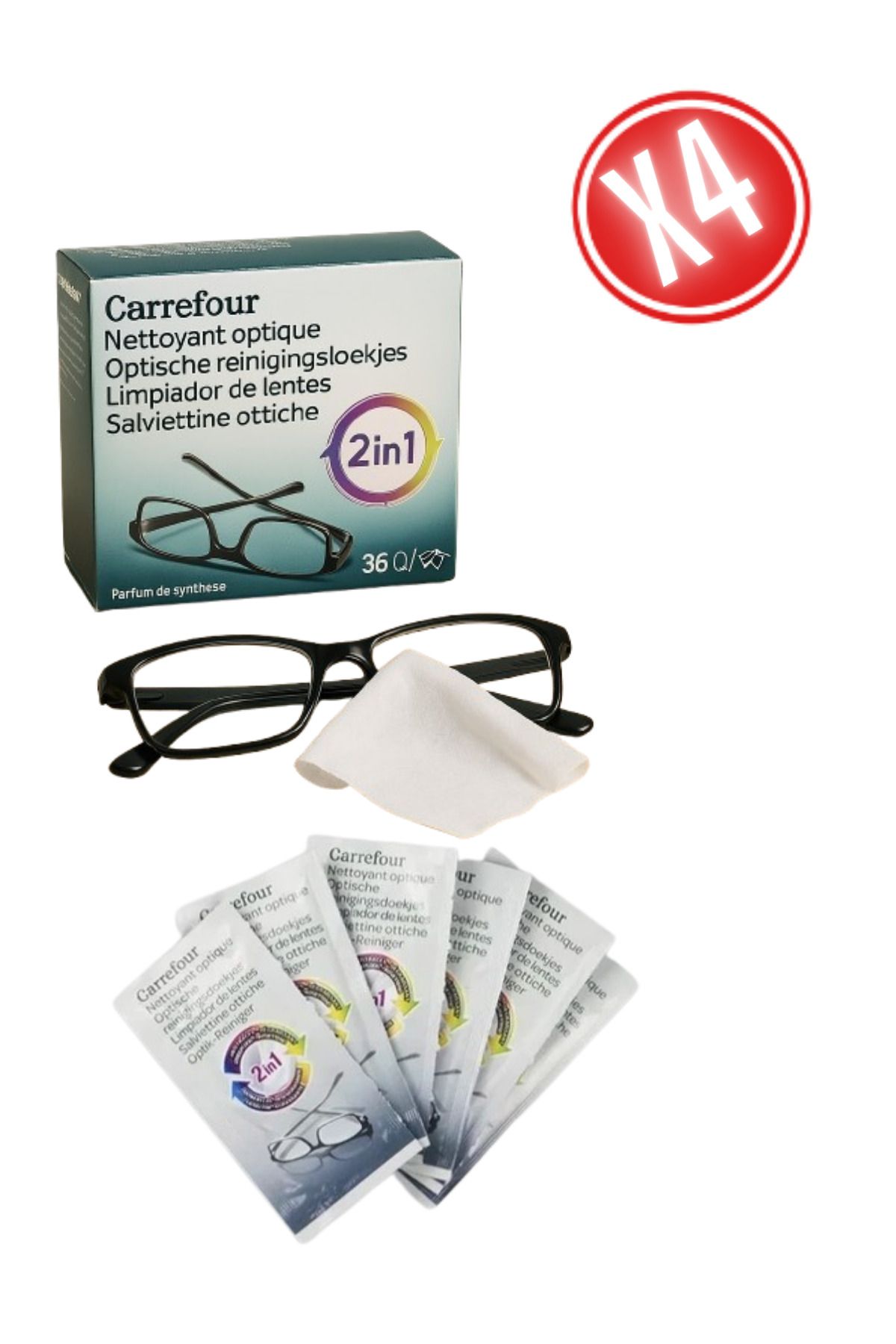 Carrefour 4 Paket 36'lı Gözlük Camı Temizleme Islak Mendili (144 Adet)