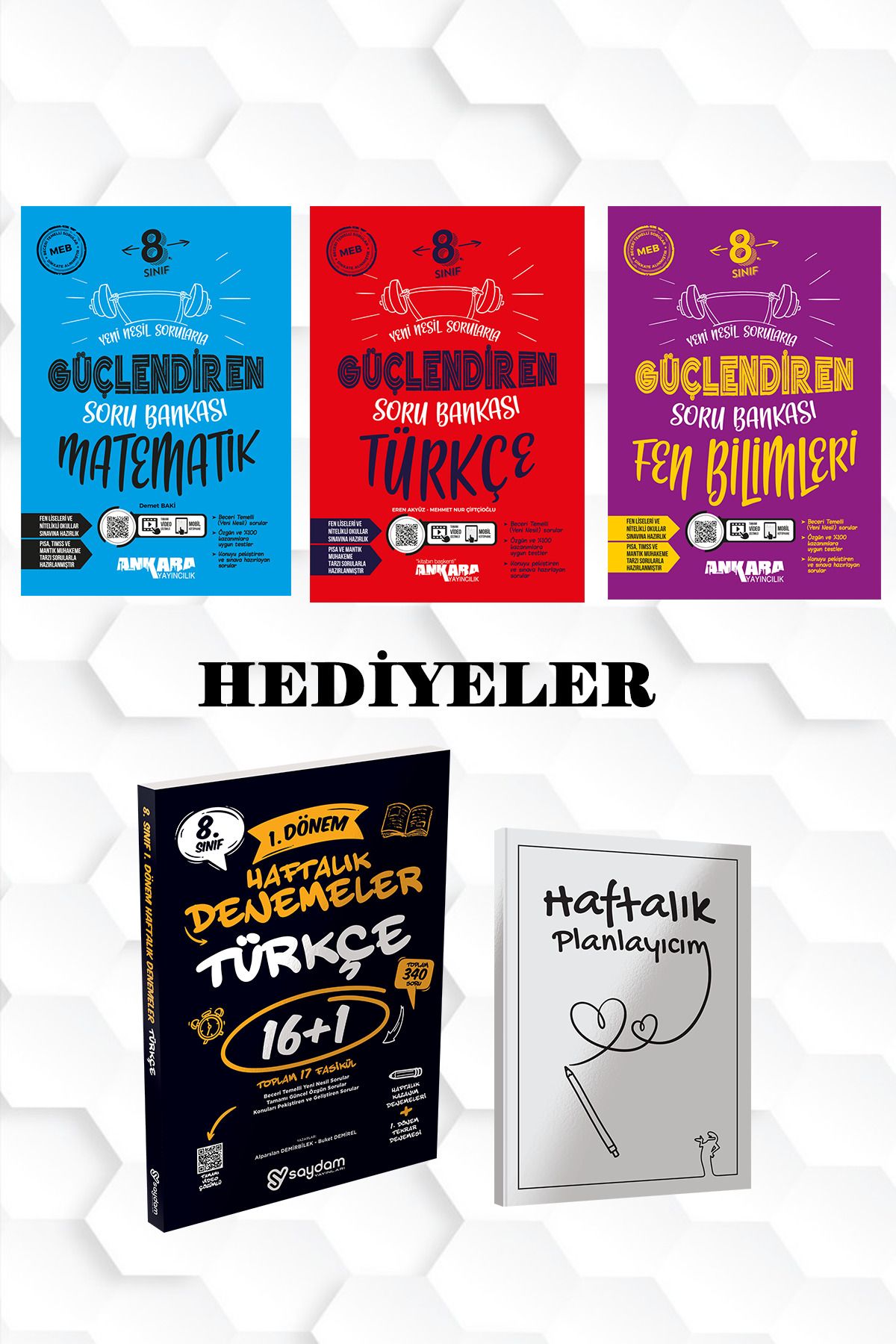 Saydam Yayınları ANKARA YAY-MATEMATİK,TÜRKÇE,FEN BİLİMLERİ GÜÇLENDİREN SORU BANKALARI VE SAYDAM TÜRKÇE HAFT.DENEME