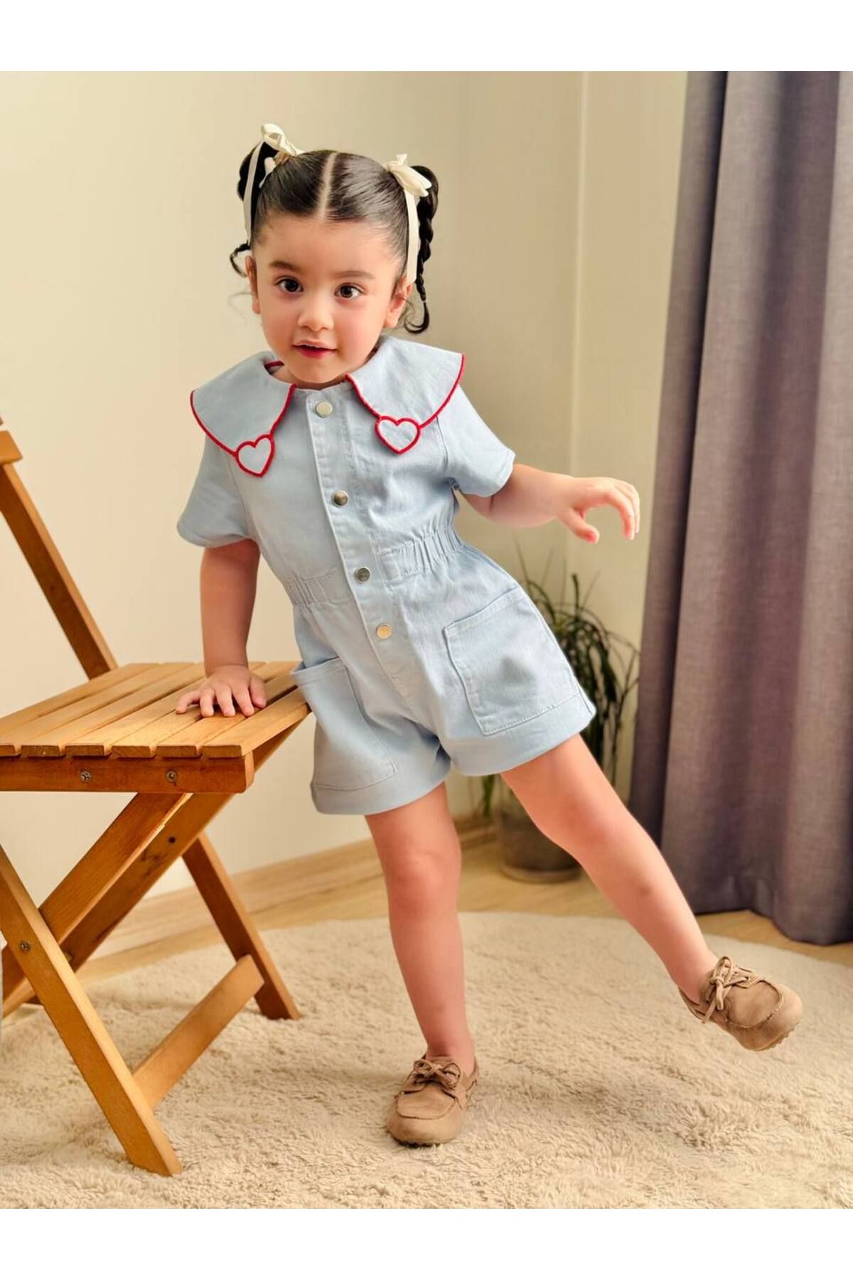 BOYBOY-Girl Baby Doll Collar Heart Waist Elastic Shorts Jumpsuit Holiday 4