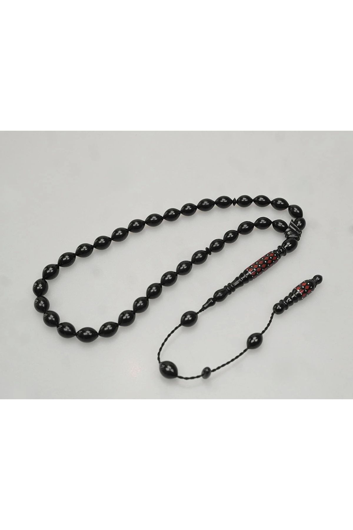 OurStyles Oltu Taşı Oyma İmame ve Kırmızı Mine İşleme Sade Tespih