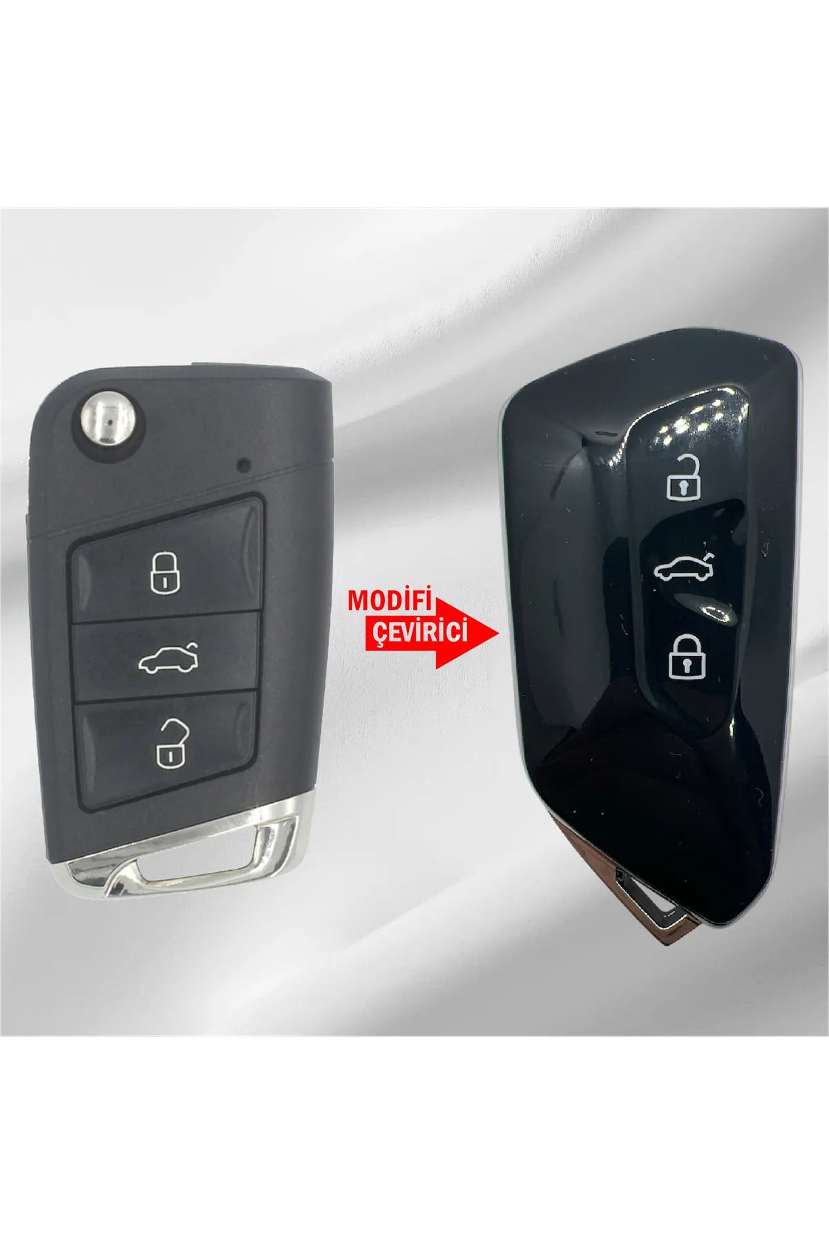 Mavi Keys Volkswagen Golf, Jetta, Skoda Octavia, Superb, Seat Leon Smart Uyumlu Dönüşüm Kumanda Kabı – 3 Buton
