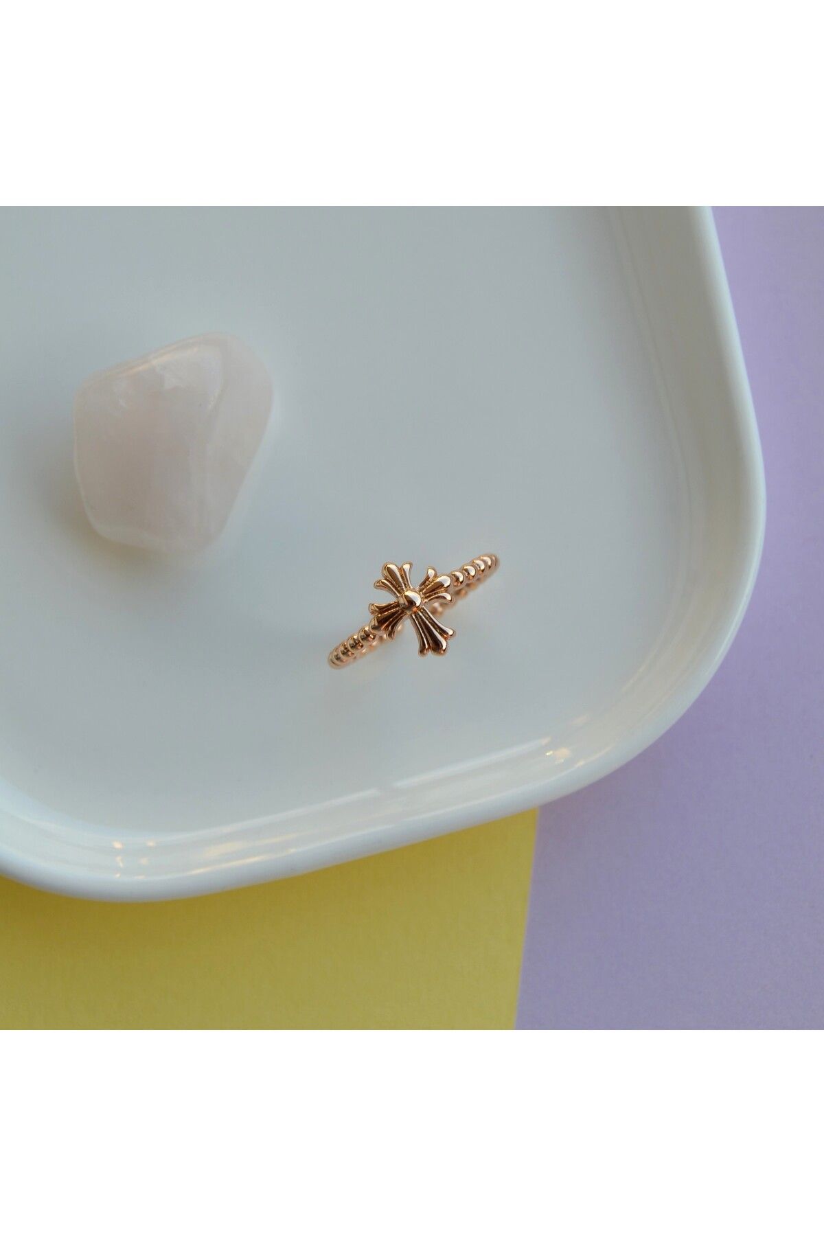 Heppii Rose Gold Renk Cross Yüzük Haç Model Ayarlanabilir Yüzük