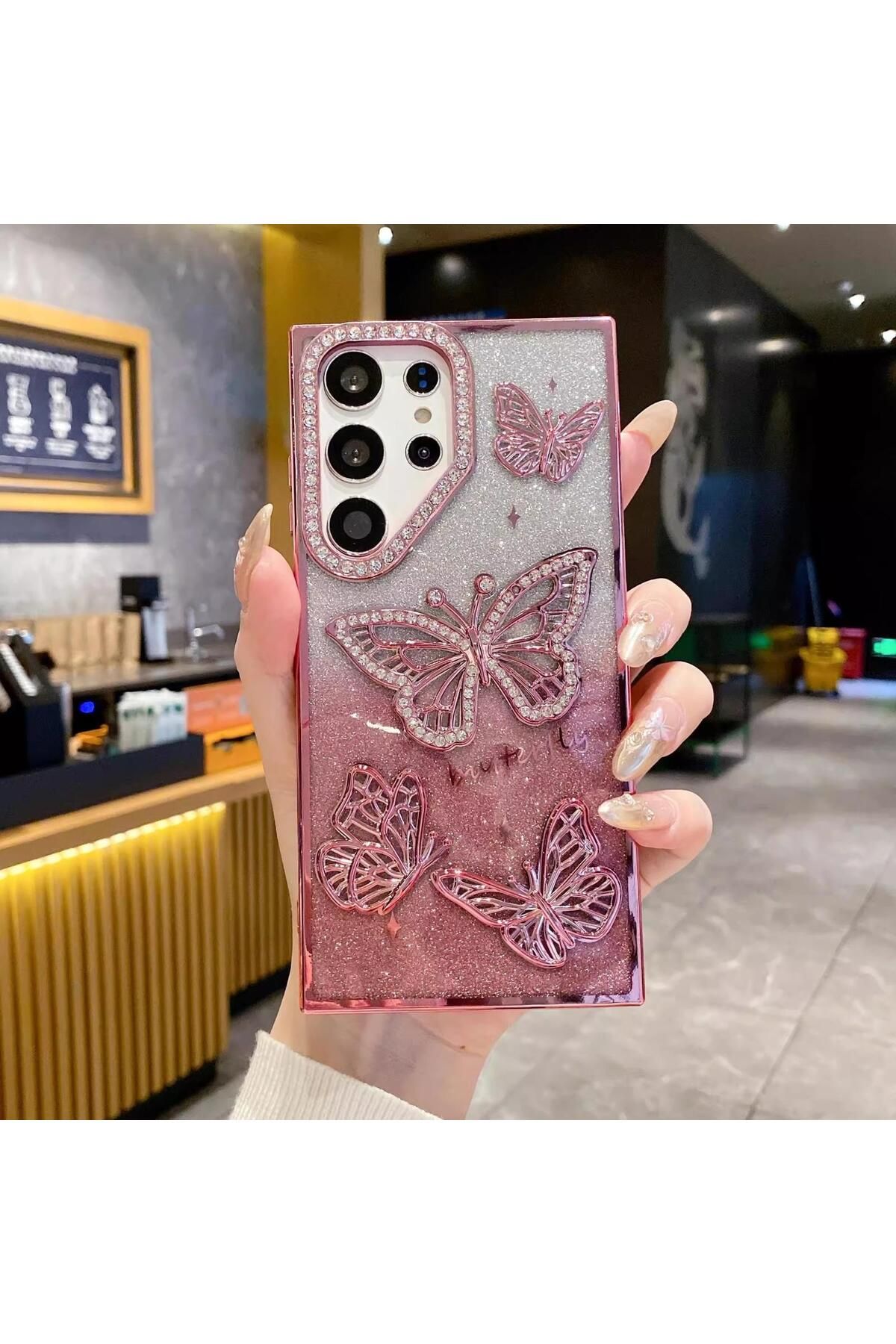 LioTech Samsung Galaxy A26 Uyumlu Taşlı Kelebek Desenli Darbe Emici Özelliğe sahip Silikon Kılıf