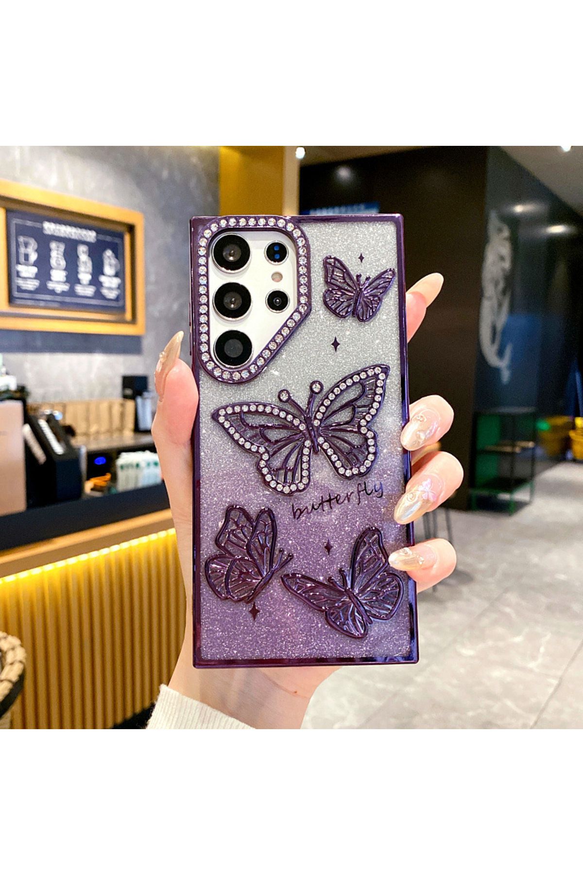 LioTech Samsung Galaxy A26 Uyumlu Taşlı Kelebek Desenli Darbe Emici Özelliğe sahip Silikon Kılıf