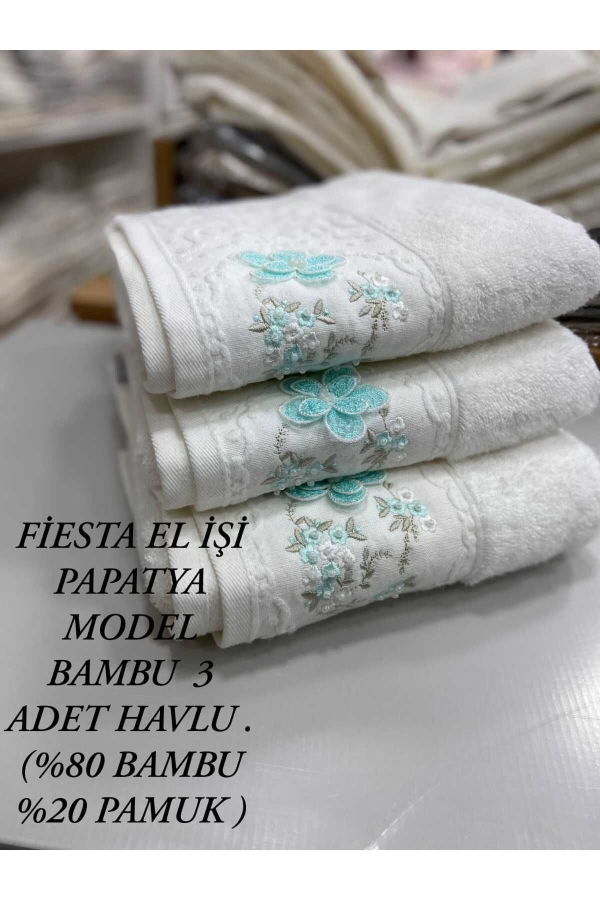 HMZ TESKTİL FİESTA EL İŞİ PAPATYA MODEL BAMBU ANALI KIZLI HAVLU . (30X50+50X90) ANALI KIZLI HAVLU